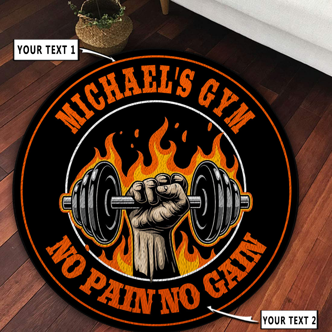 Personalized Home Gym Decor No Pain No Gain Round Rug, Carpet