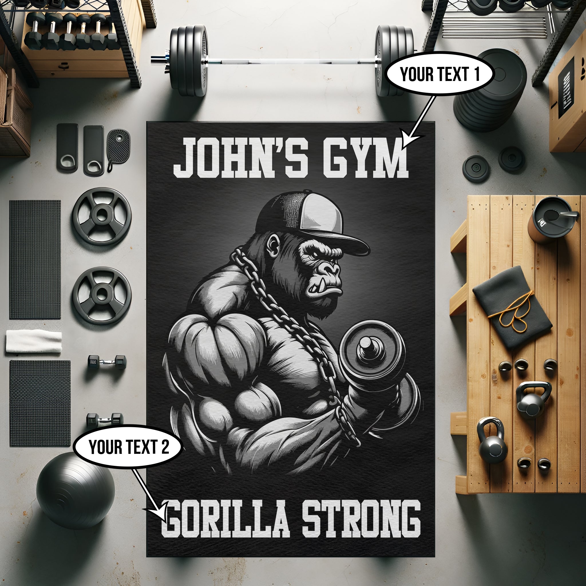 Personalized Gym Area Rug GORILLA STRONG 11341