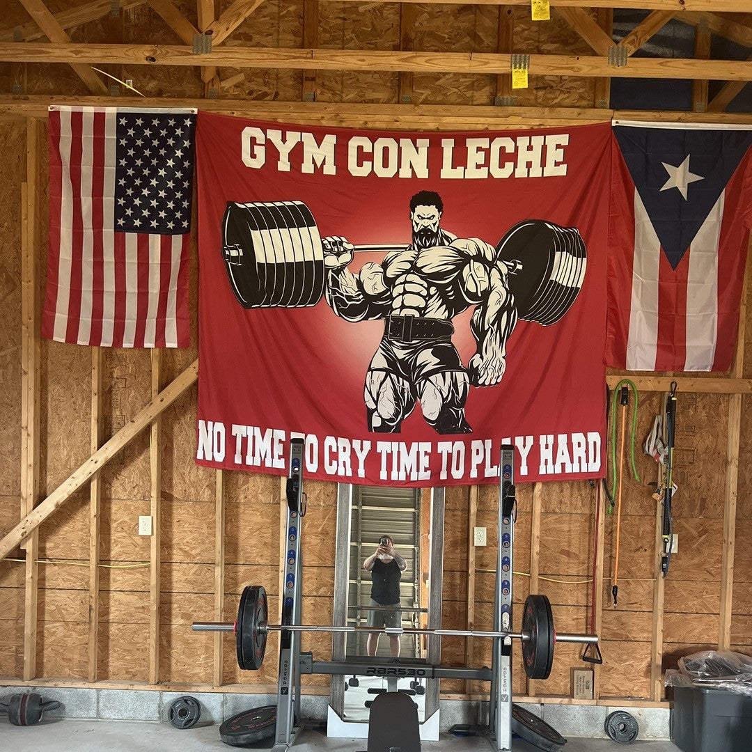 Muscle man weight lifting gym flags