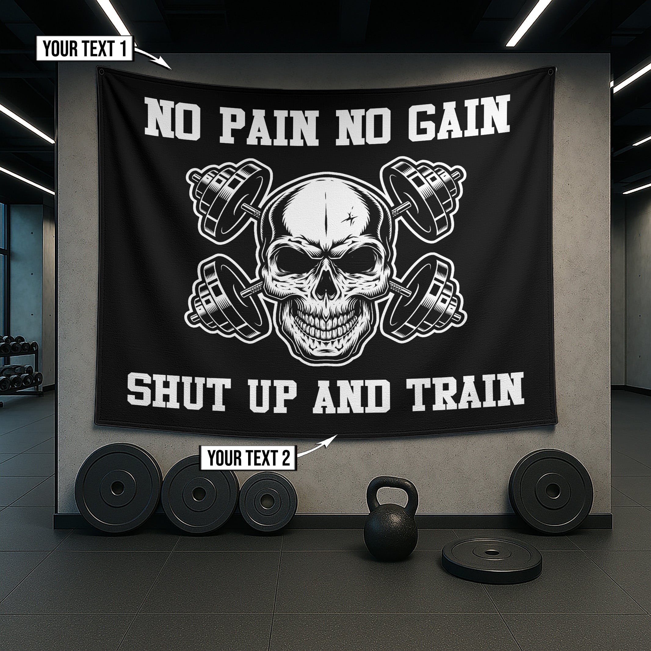Monochrome Skull Flag for Gym Wall Decor 08980