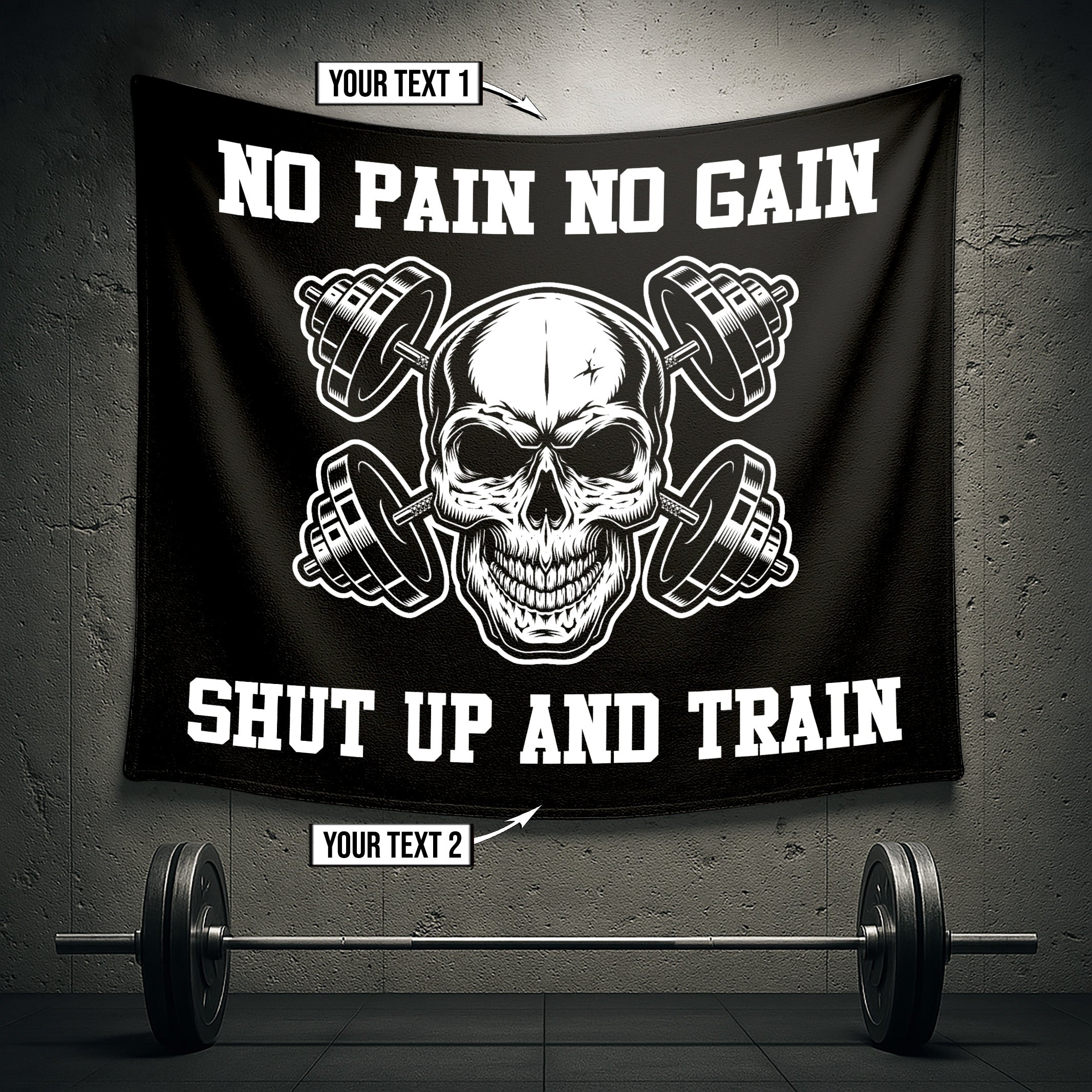 Monochrome Skull Flag for Gym Wall Decor 08980