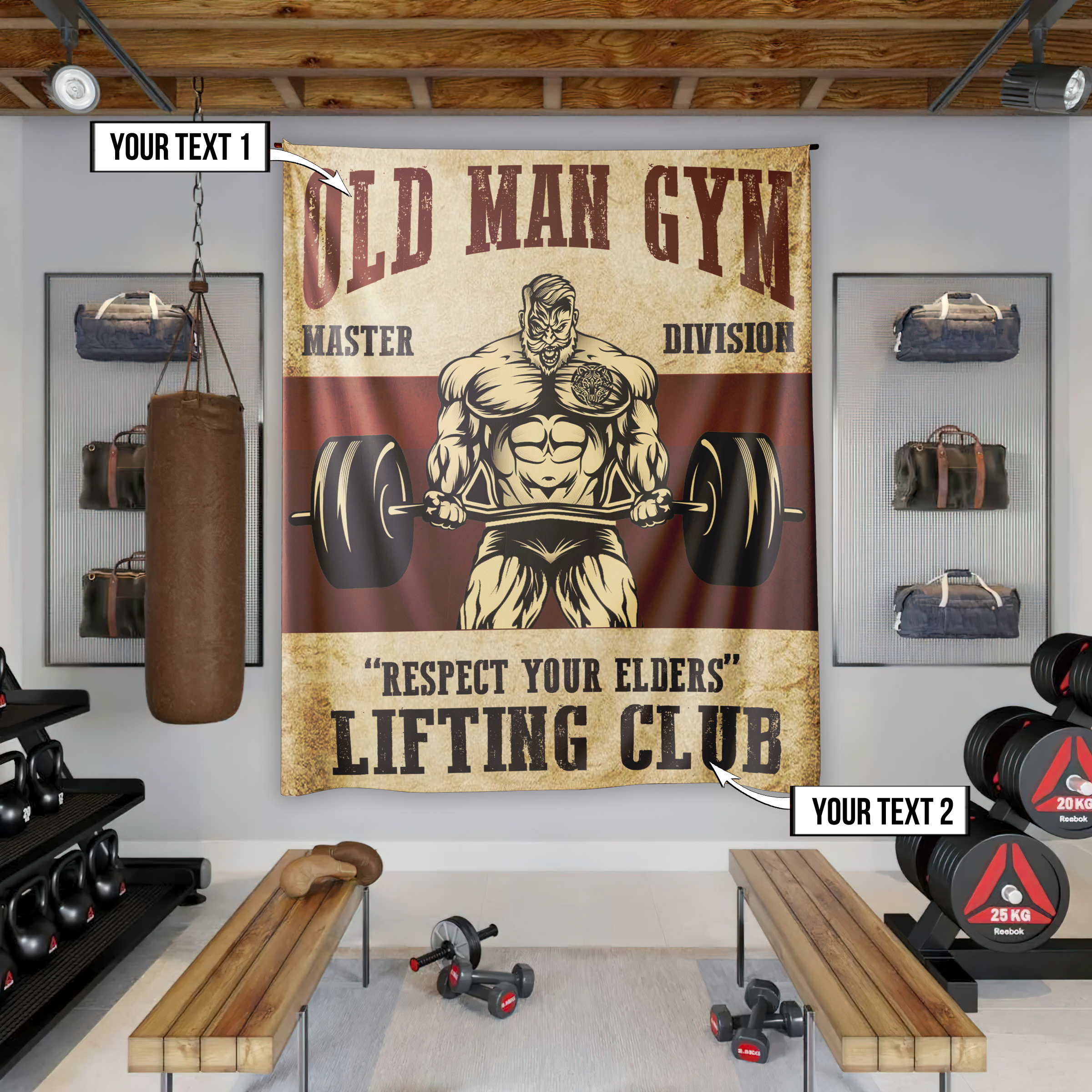 Personalized Old Man Weightlifting Home Gym Decor Wall Banner Flag 09723
