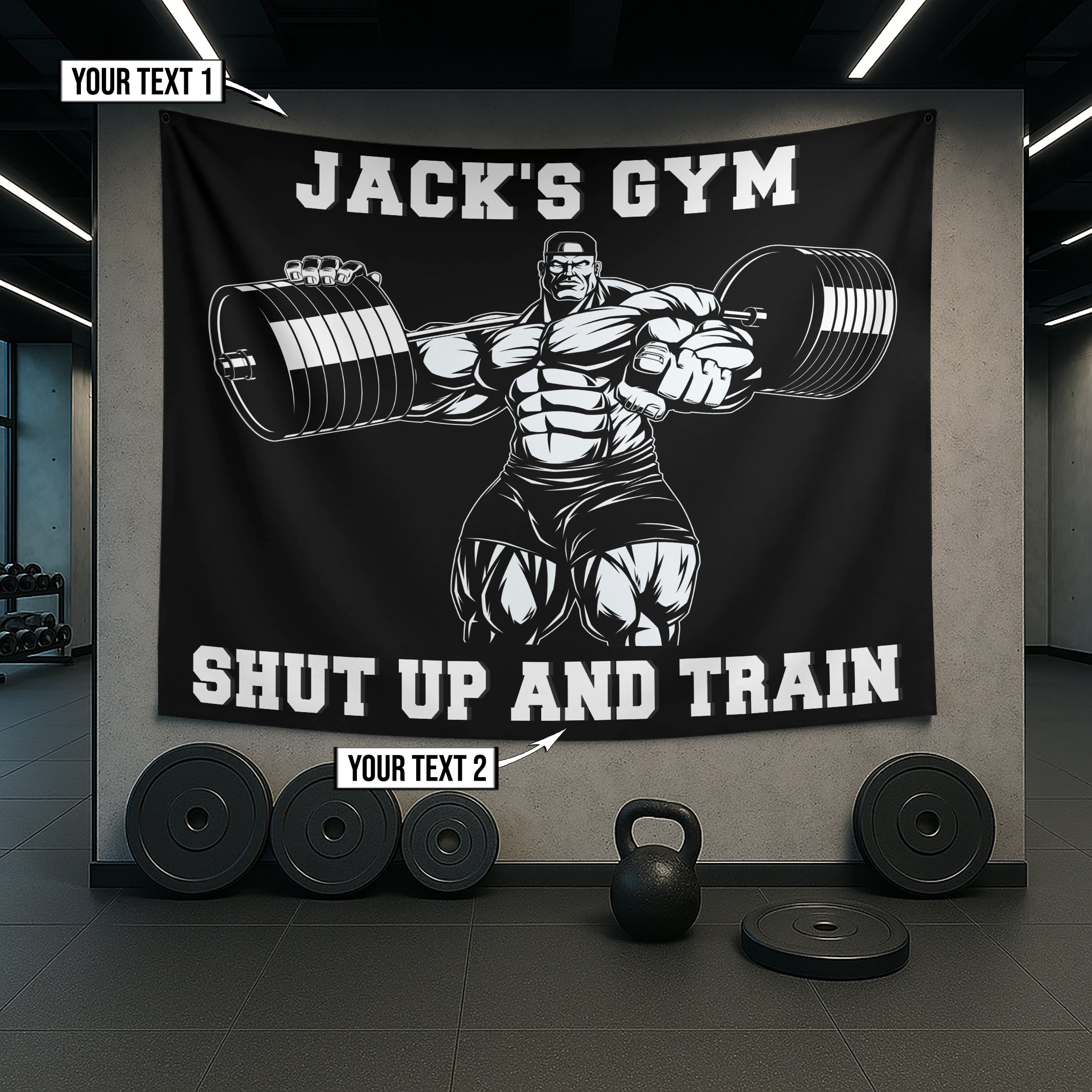 Personalized Home Gym Decor Muscle Man Banner Flag 10022