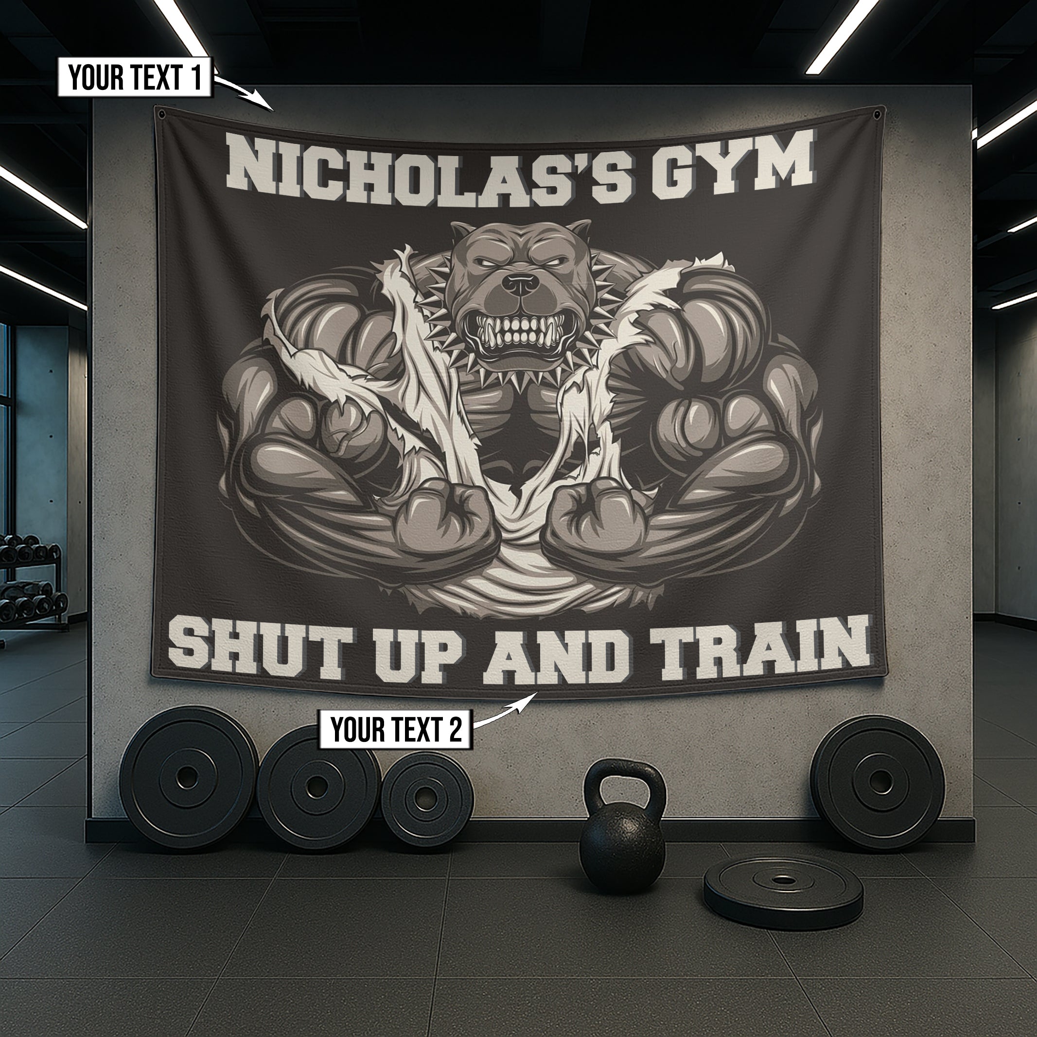 Muscle Pitbull Flag Motivational Bodybuilding Banner with Multi Colors 10382