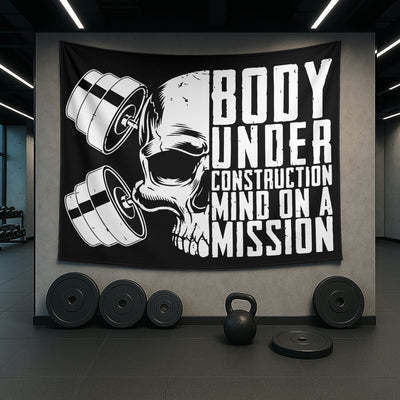 Personalized Home Gym Decor Motivational Quotes Skull Banner Flag 10561
