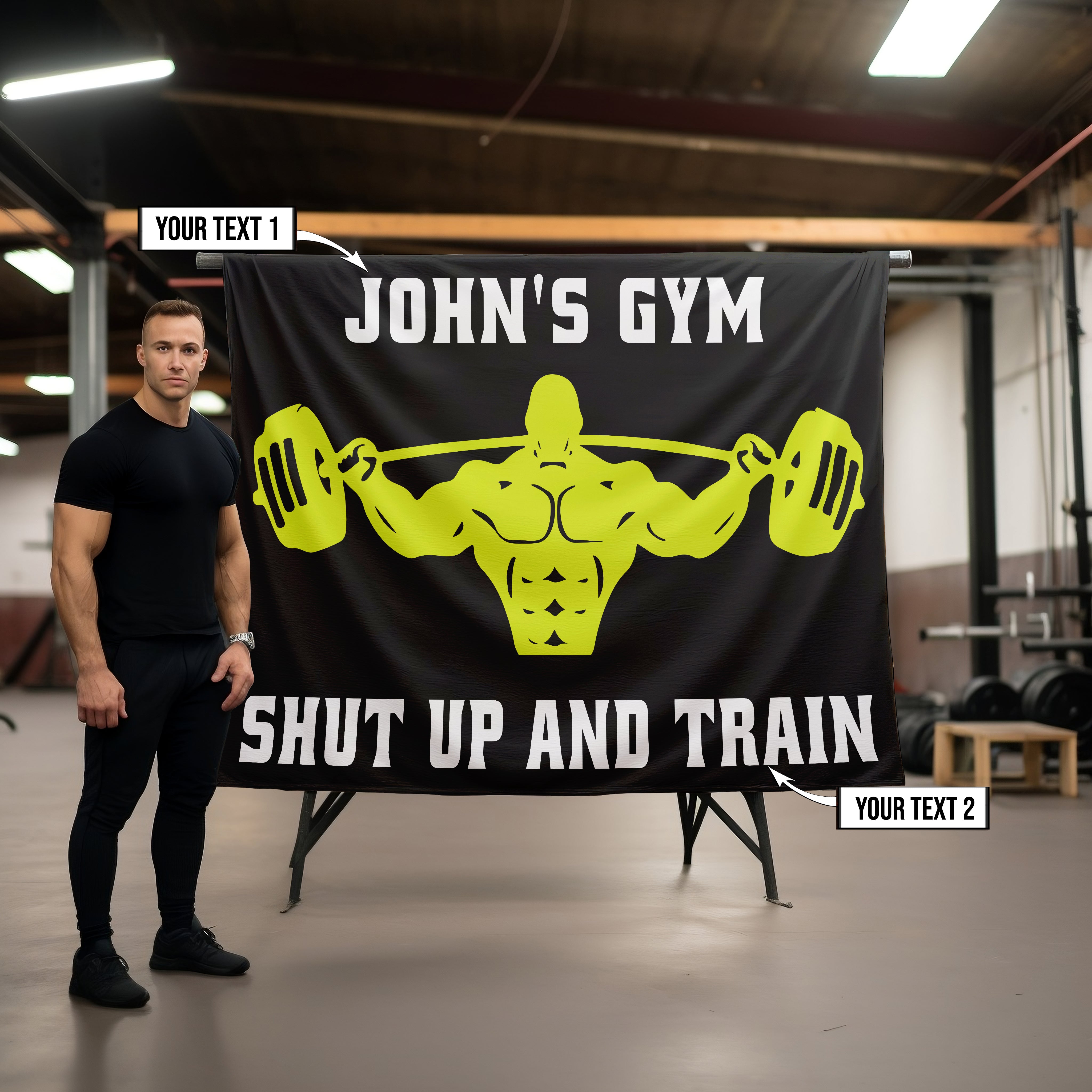 Personalized Gym Banner Flag Muscle Man 10697