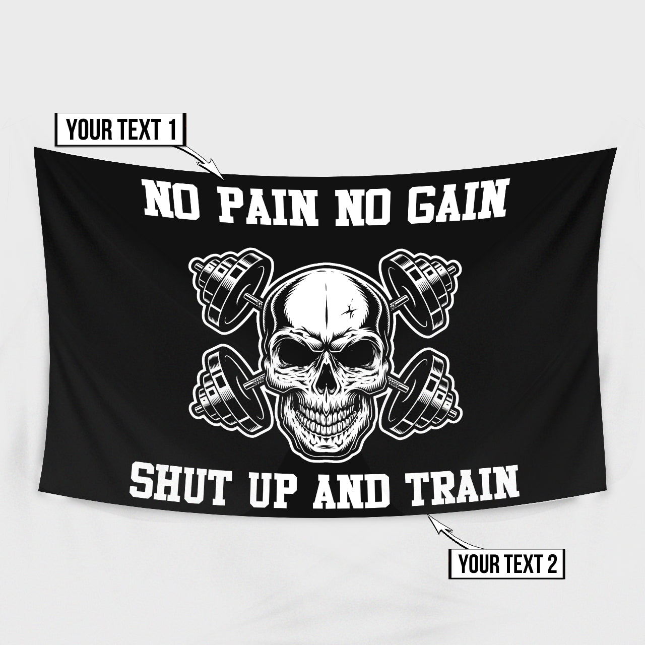 Home Gym Banner Flag Decor Monochrome Skull Gym Wall Art 10858