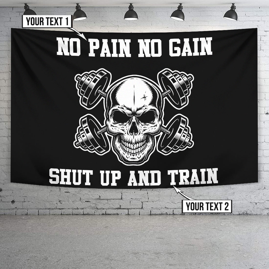 Home Gym Banner Flag Decor Monochrome Skull Gym Wall Art 10858