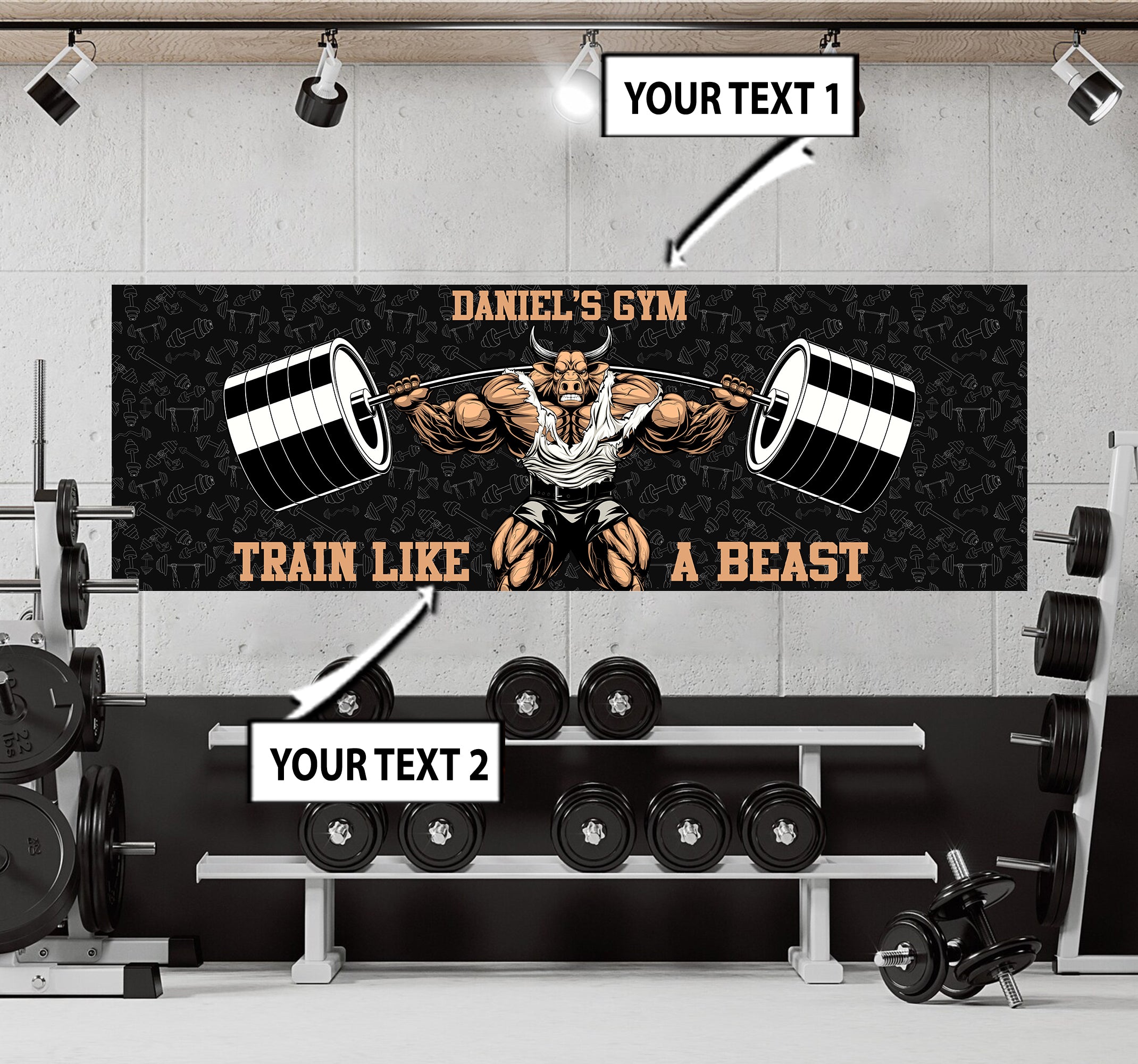 Home Gym Horizontal Banner Customized Train Like a Beast Weightlifting 11166