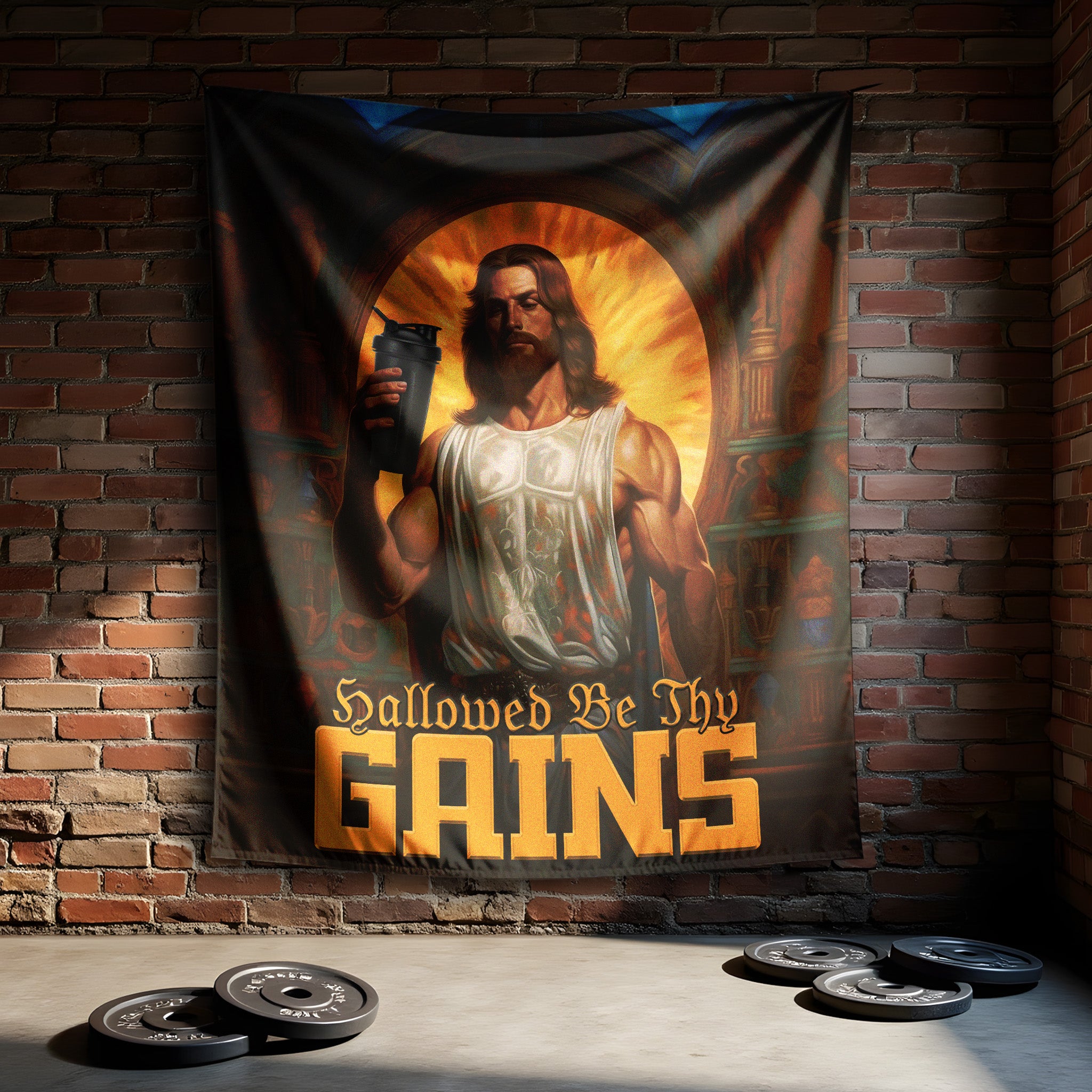 Gym Flag Jesus Hallowed be Thy Gains 11266