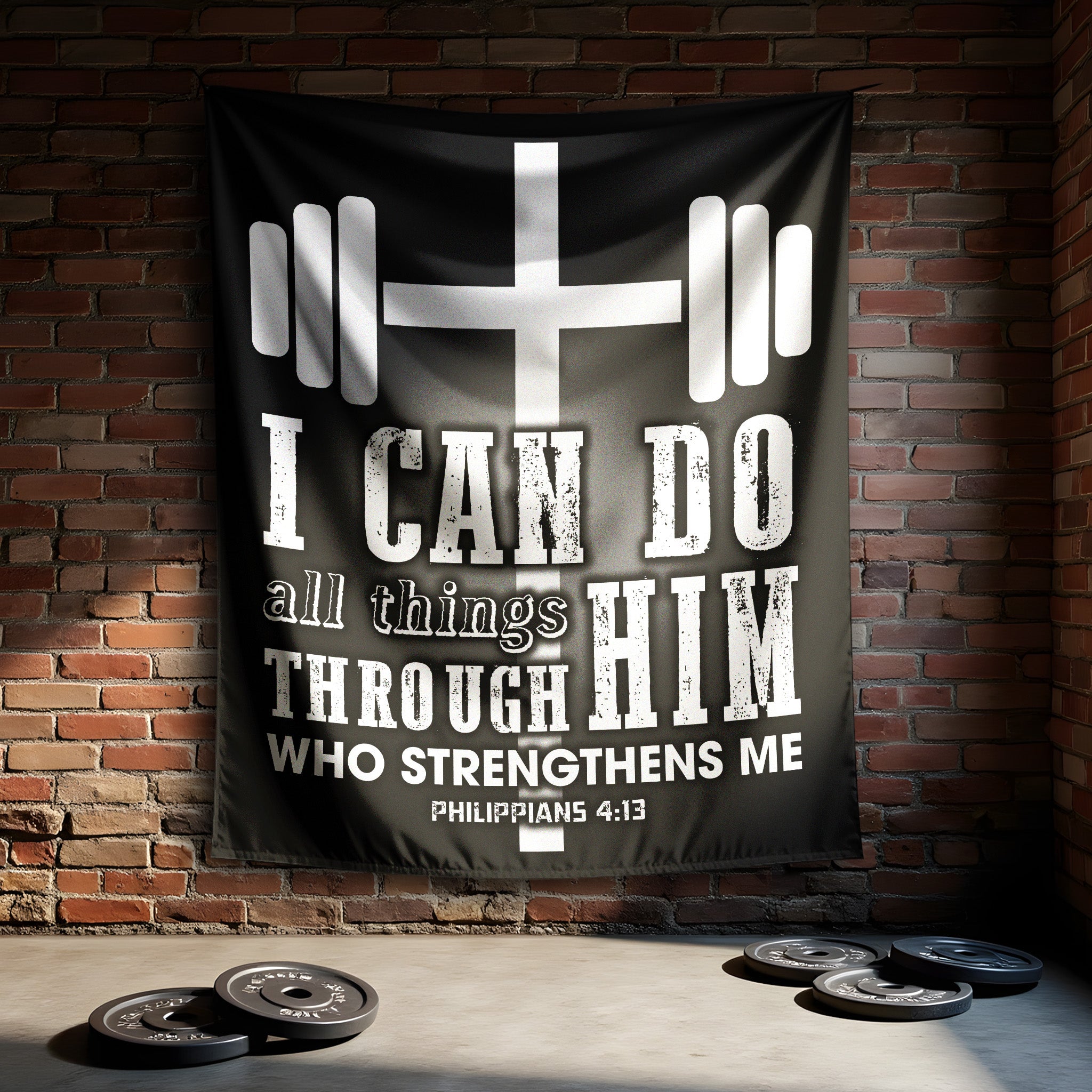 Philippians 4:13 Dumbbell Cross Gym Flag 11282