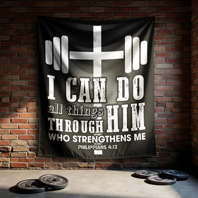 Philippians 4:13 Dumbbell Cross Gym Flag 11282