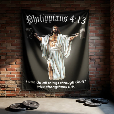 Philippians 4:13 Jesus and Barbell Gym Flag 11284