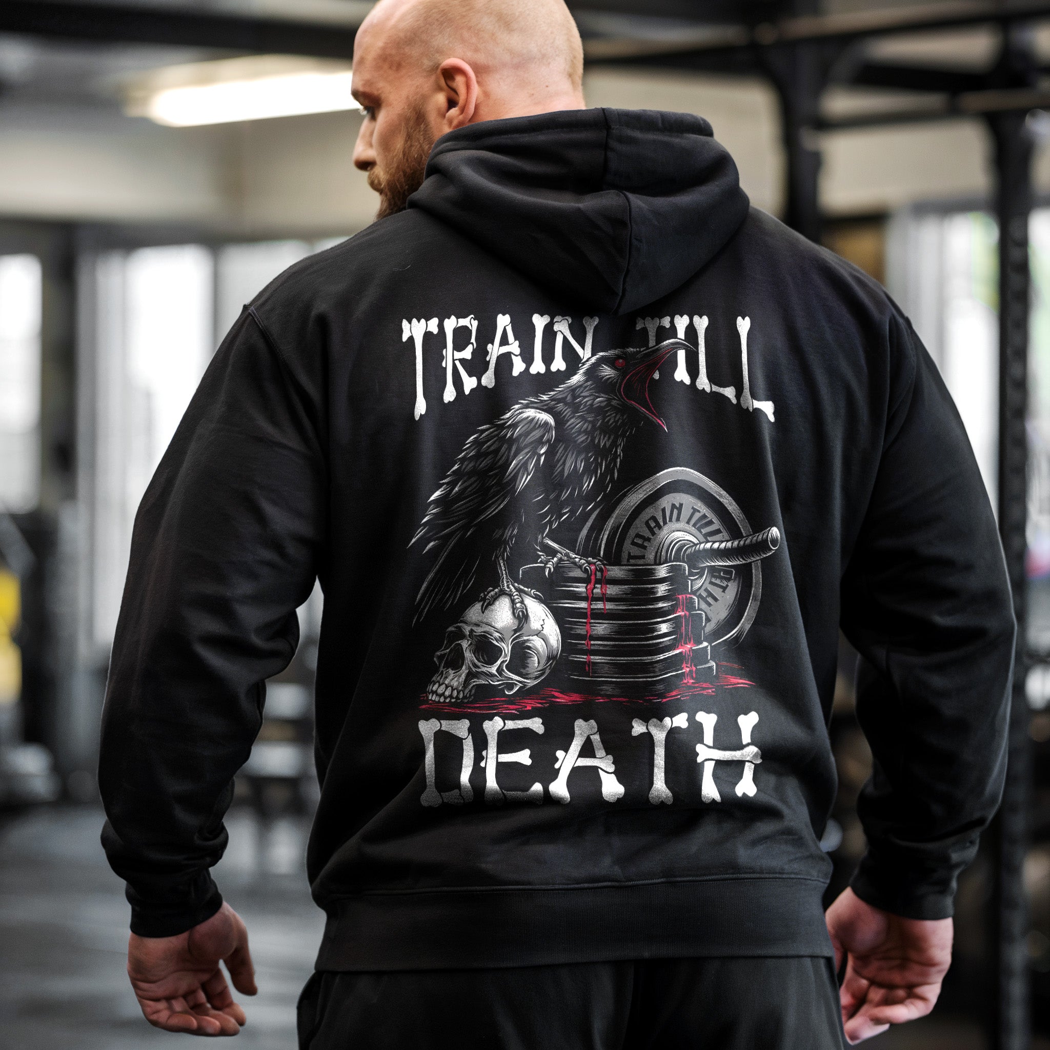 Train Till Death Raven and Skull Gym Hoodie 11313