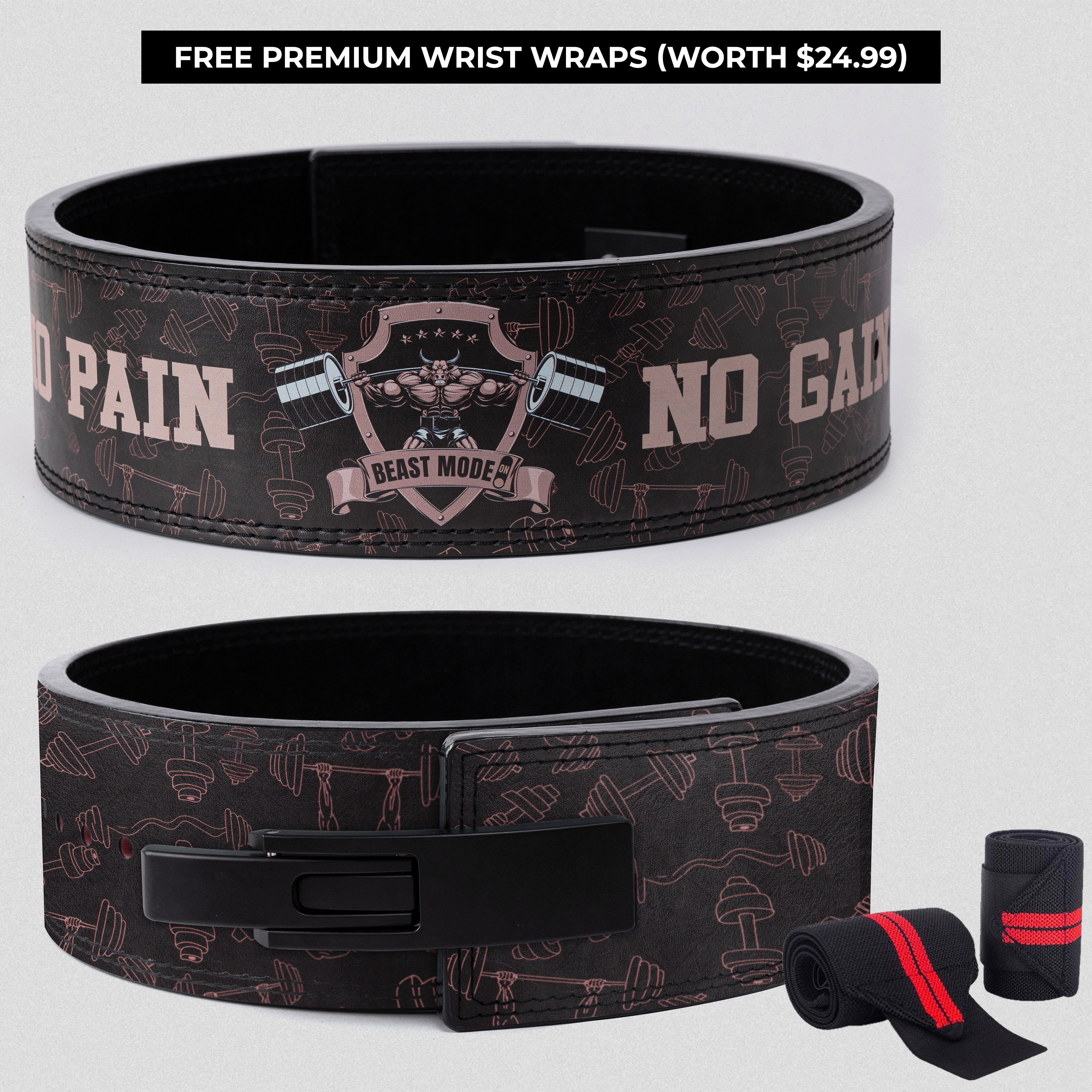 Beast Mode Crest | No Pain No Gain Customizable Lever Belt 11326