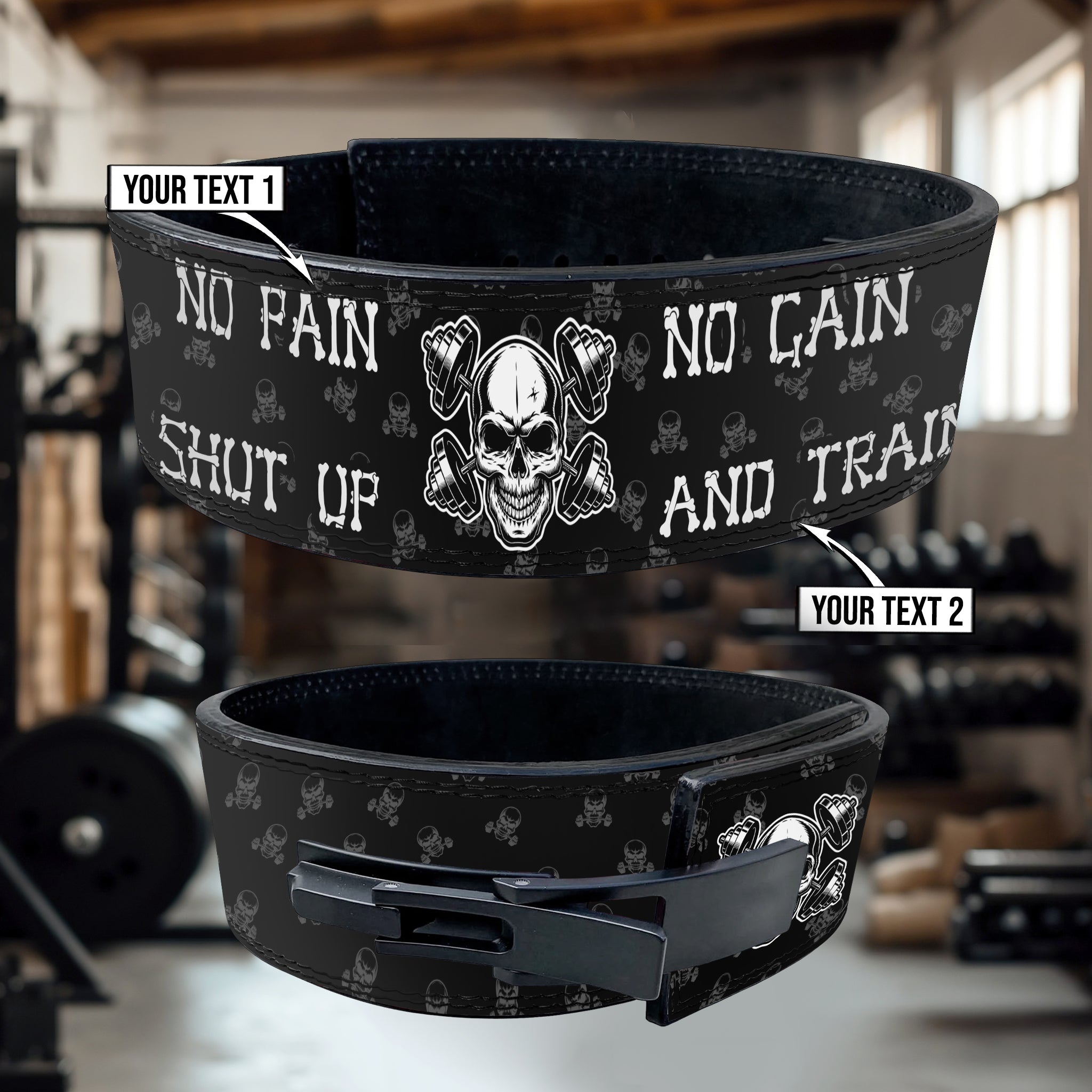Personalized Skull Weight Lifting Belt Motivation Quotes 11332