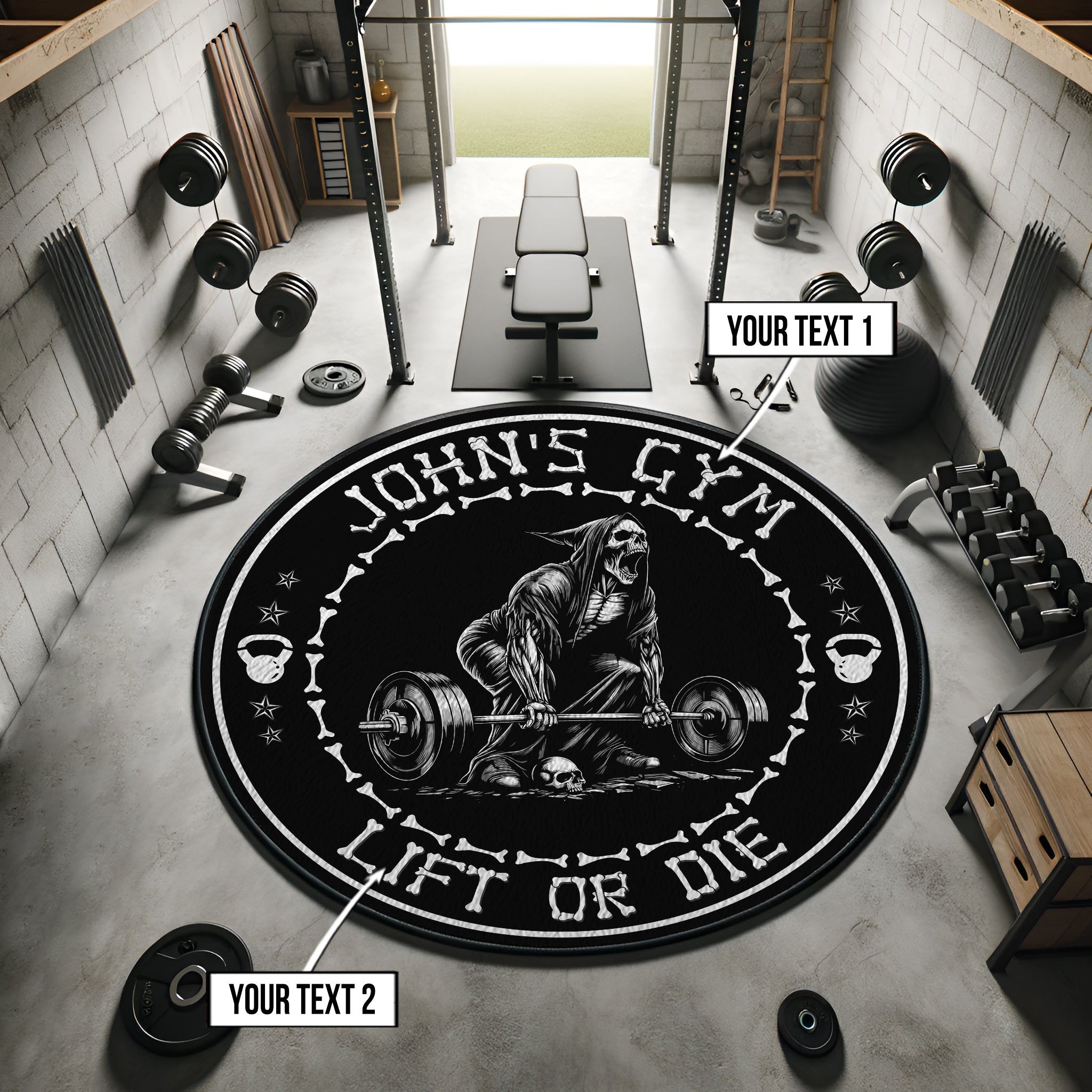 Custom Gym Round Rug Grim Reaper Lift Or Die 11334