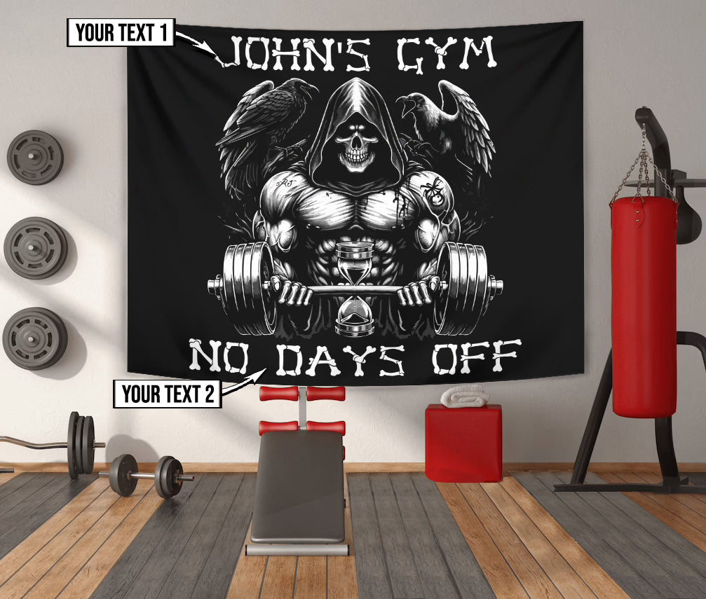 Personalized Gym Flag Banner Gothic Grim Reaper Lifting NO DAYS OFF 11336