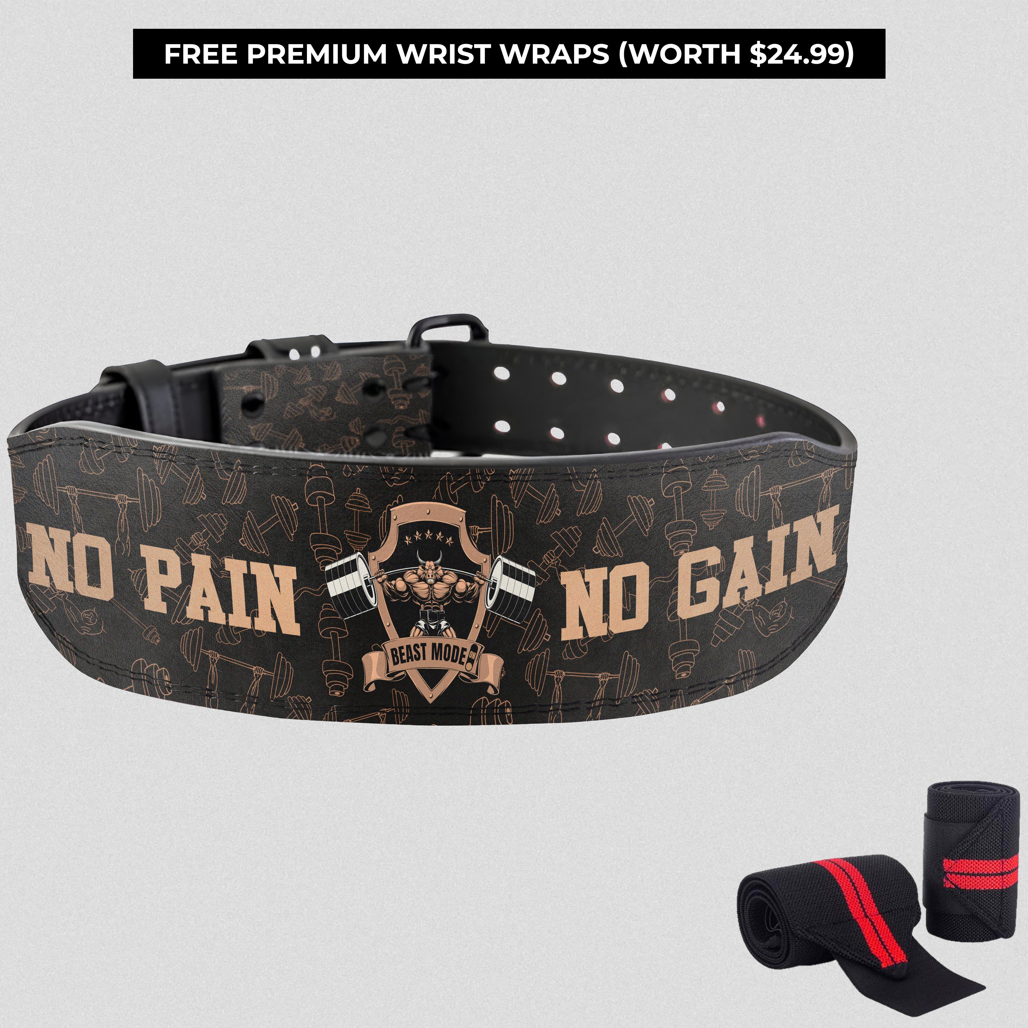 Beast Mode Crest | No Pain No Gain Customizable Prong Lifting Belt 11352