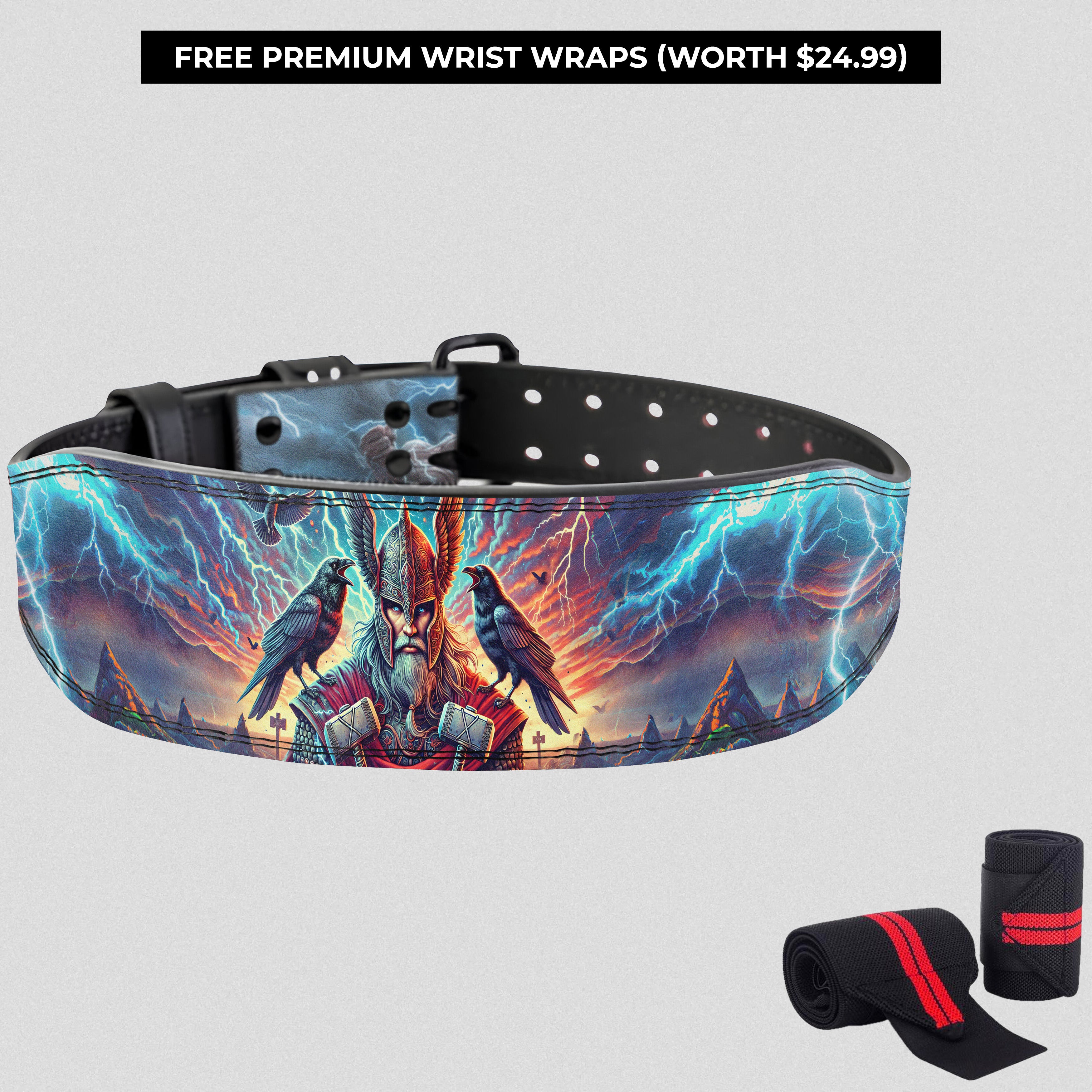 The Allfather's Wisdom - Odin & Ravens Prong Lifting Belt 11373