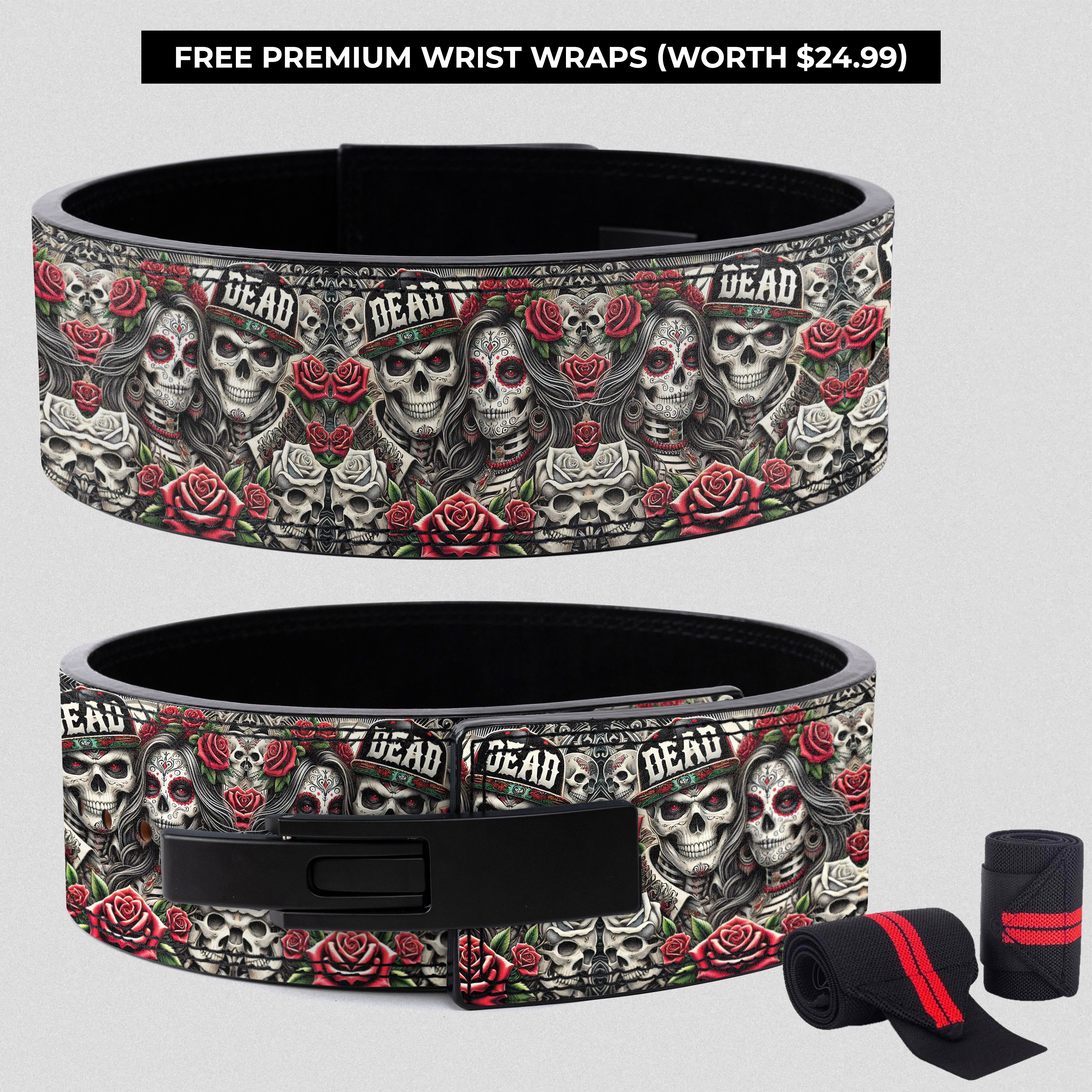 Day of the Dead Couple Skull Lever Lifting Belt 11376