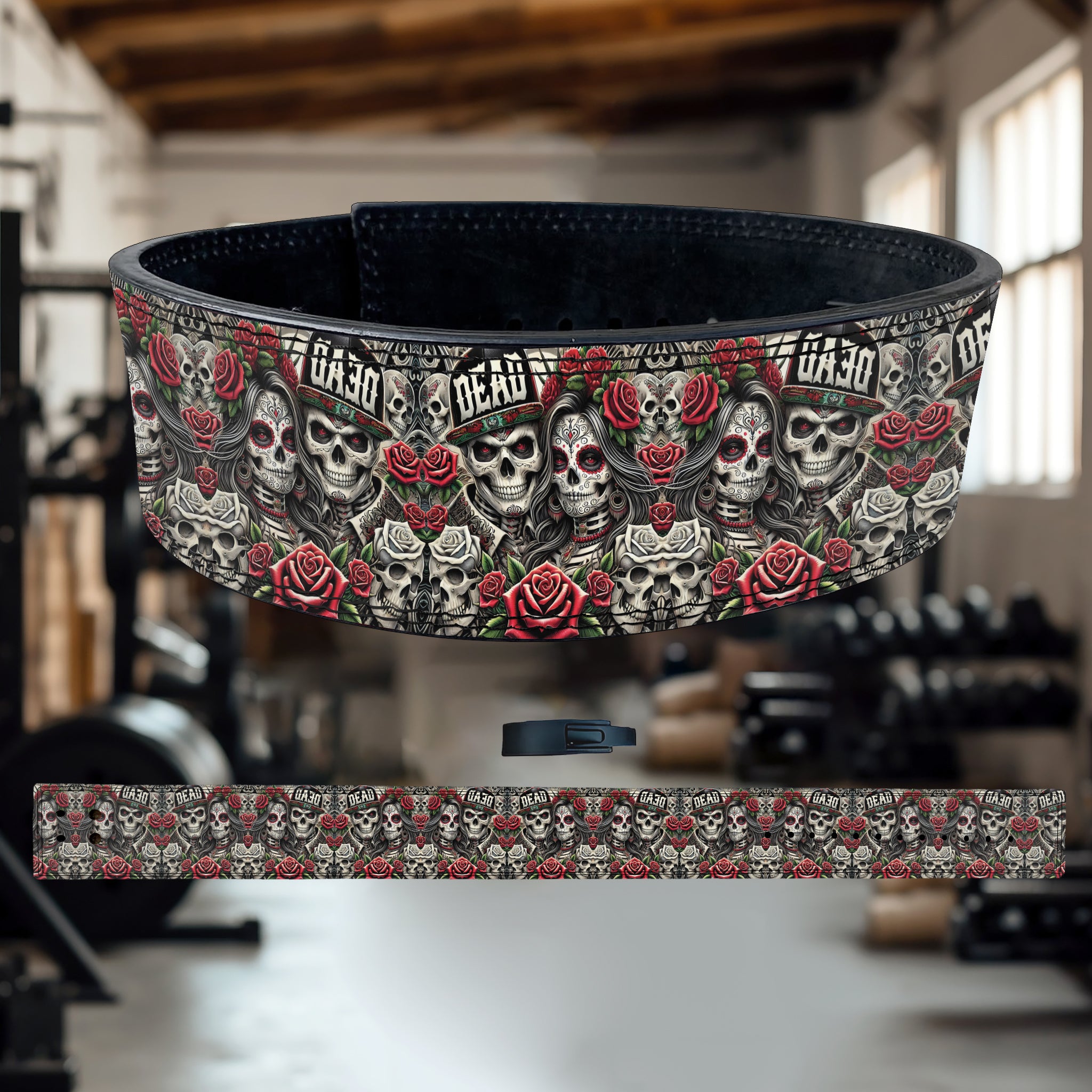 Day of the Dead Couple Skull Lever Lifting Belt 11376