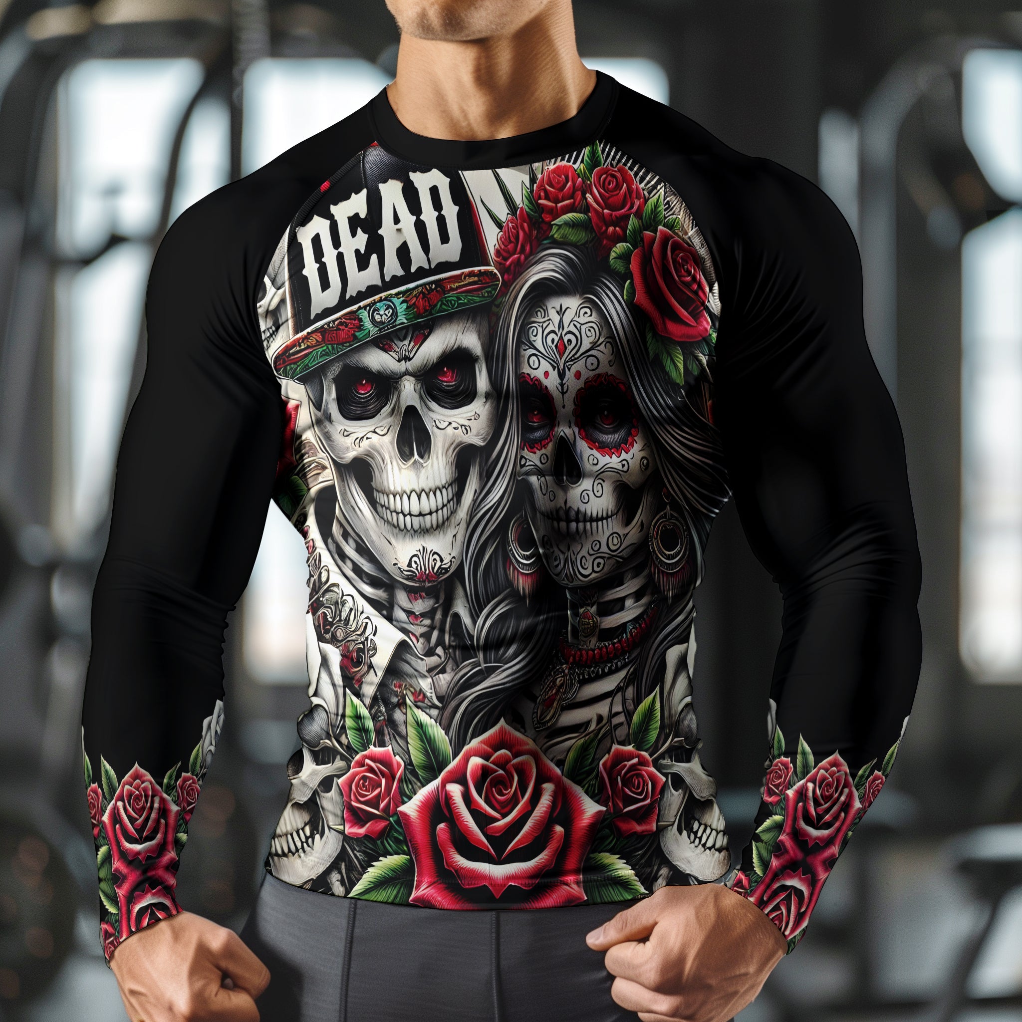 Couple Skull Compression Shirt Rash Guard Day of the Dead 11381