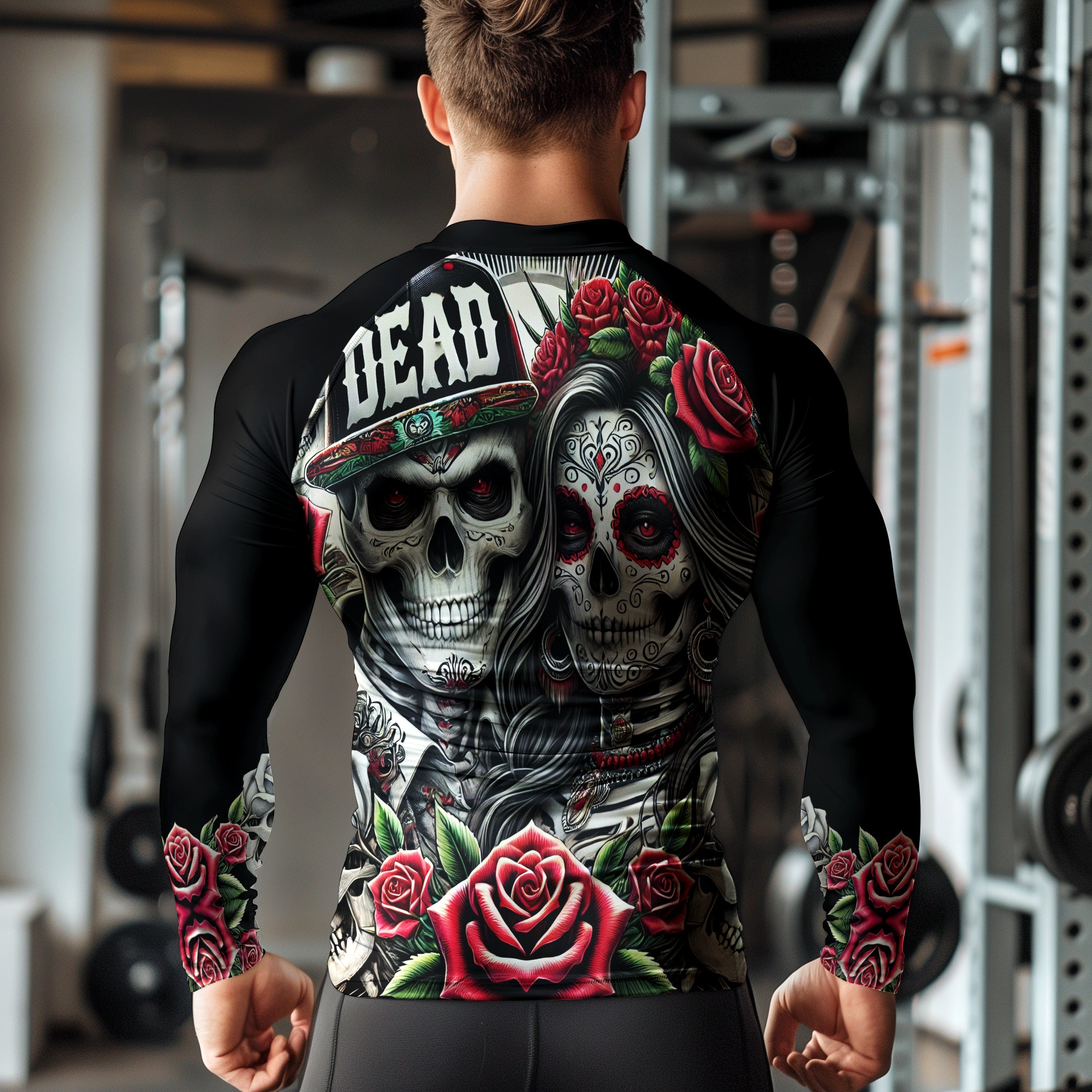 Couple Skull Compression Shirt Rash Guard Day of the Dead 11381