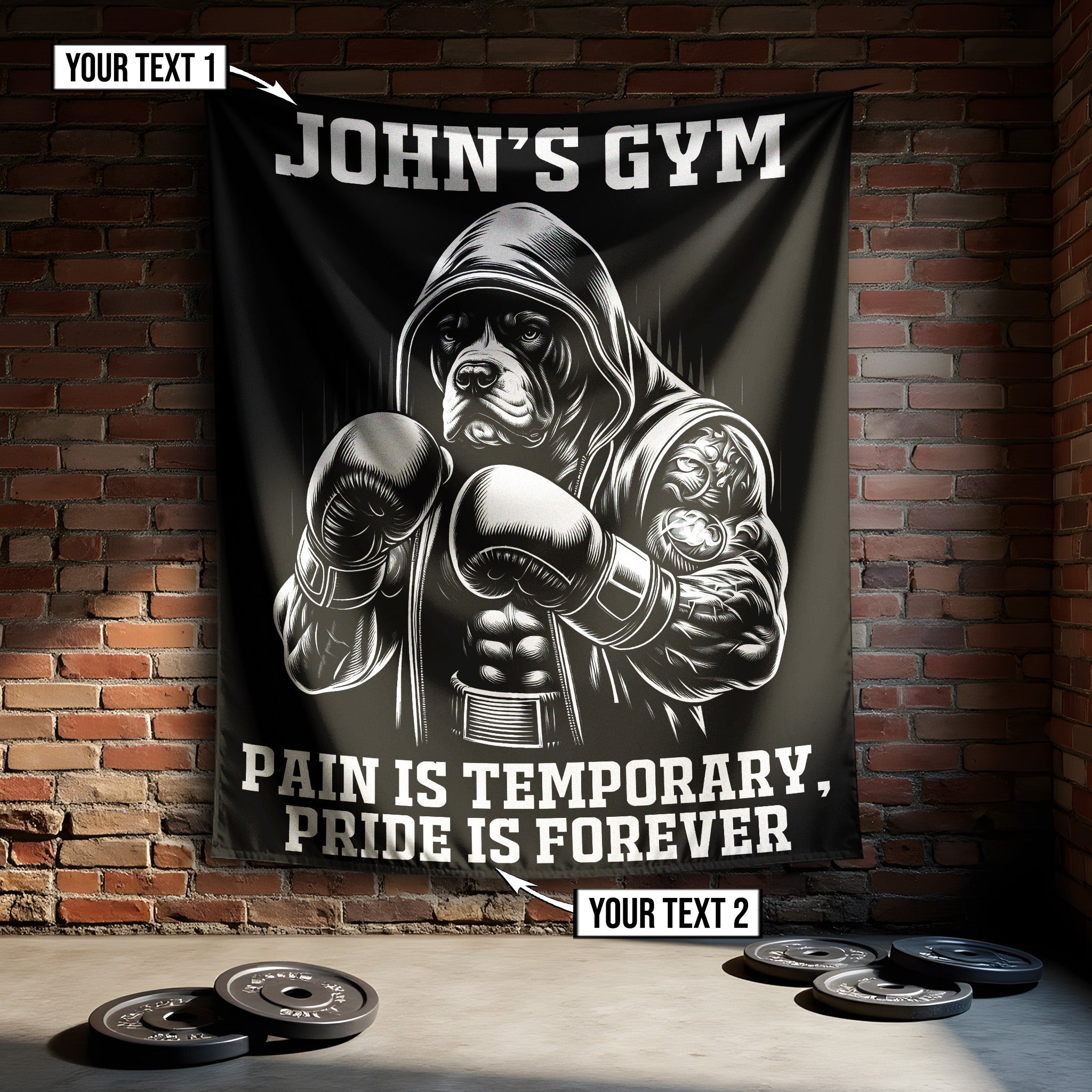 Pitbull Boxing Personalized Gym Flag - Pain is Temporary Pride is Forever 11386