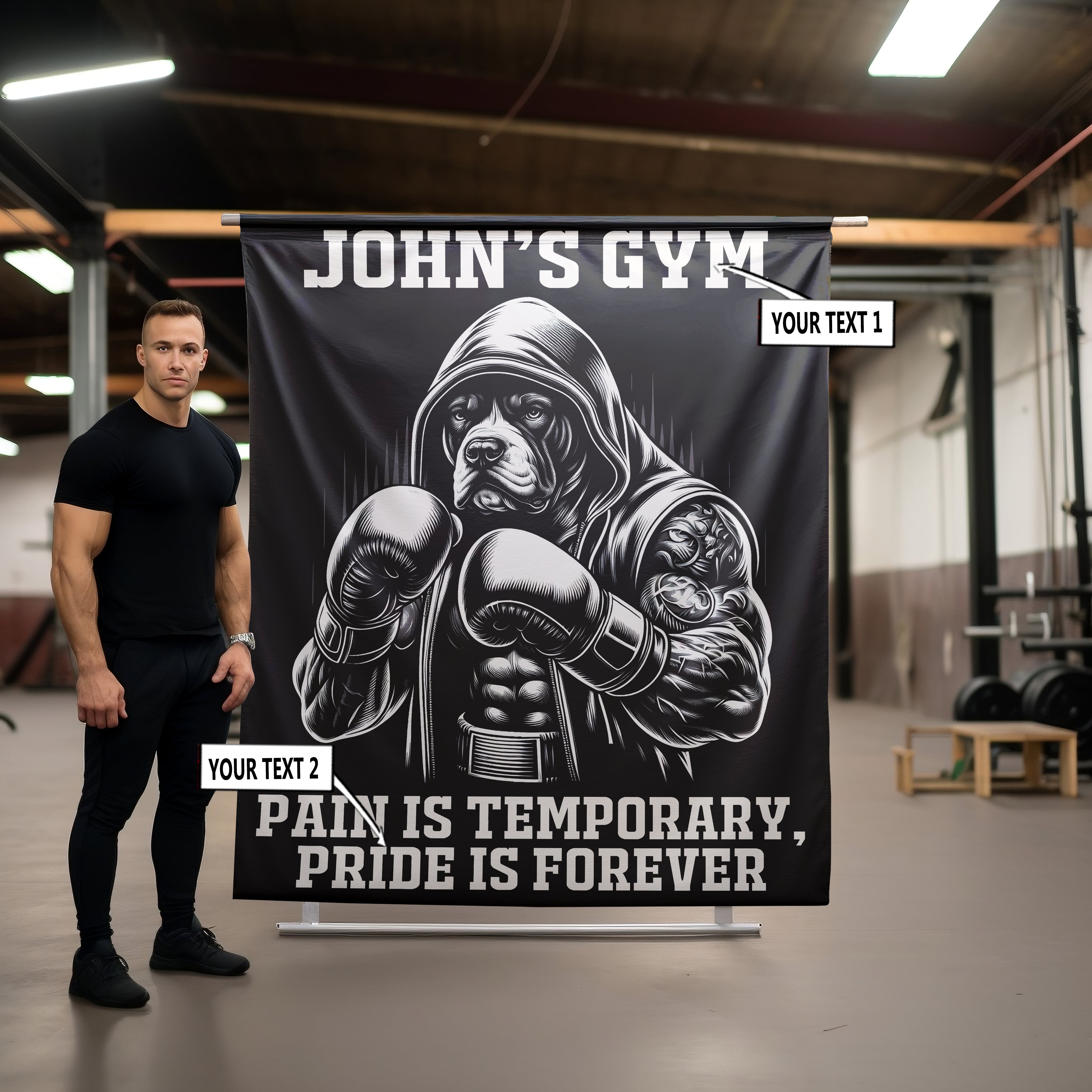 Pitbull Boxing Personalized Gym Flag - Pain is Temporary Pride is Forever 11386