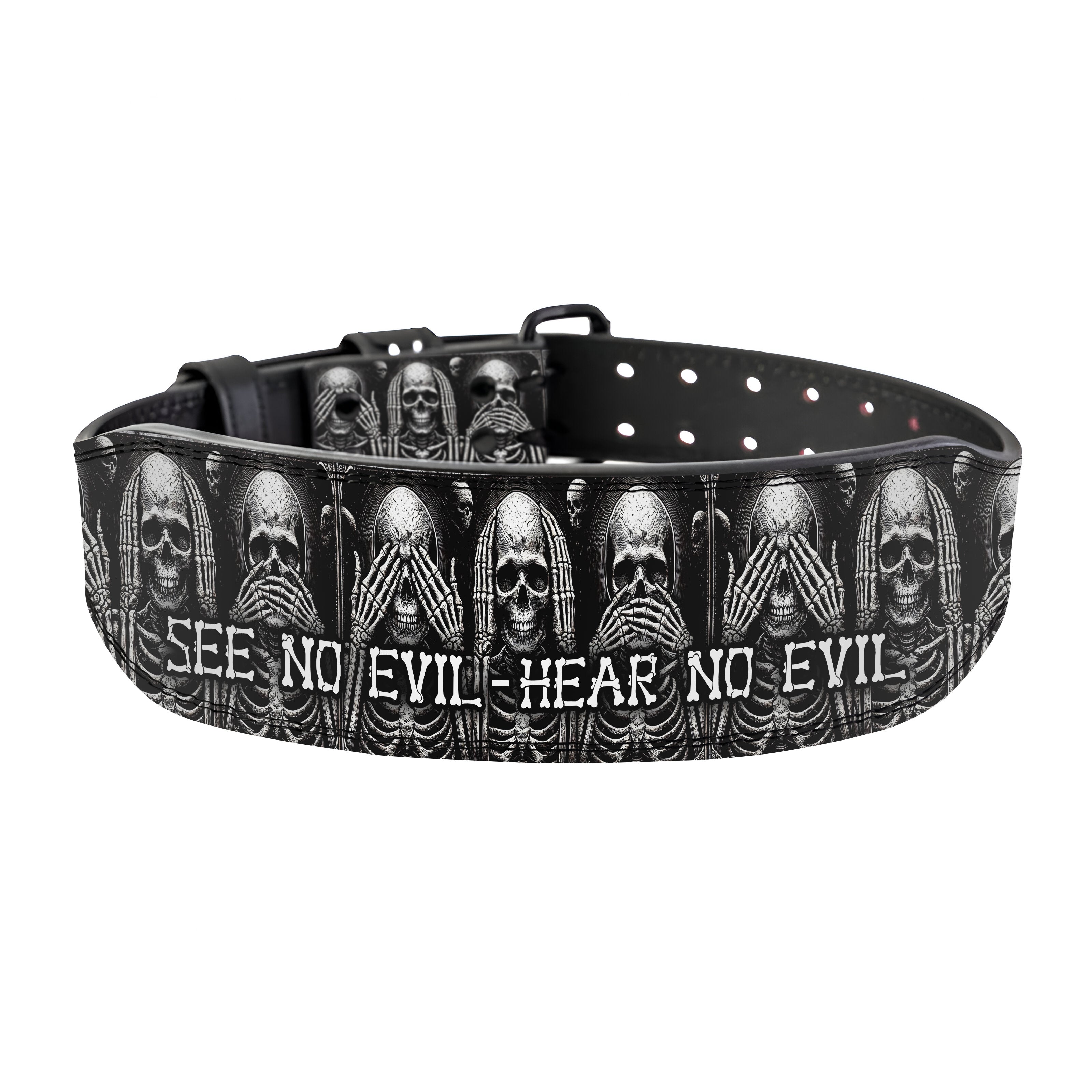 See No Evil Hear No Evil Lifting Belt – Skull Prong Buckle Belt 11397