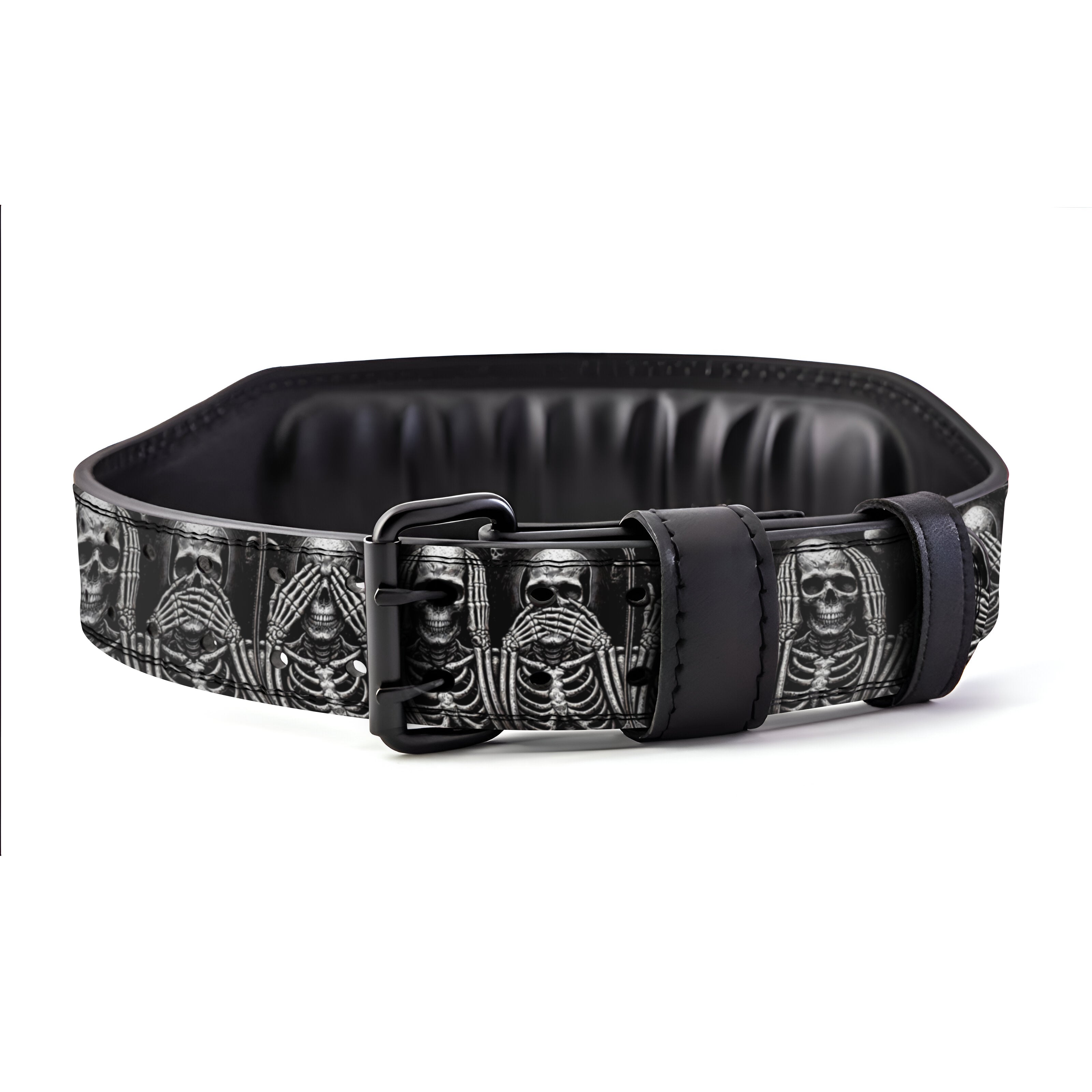 See No Evil Hear No Evil Lifting Belt – Skull Prong Buckle Belt 11397