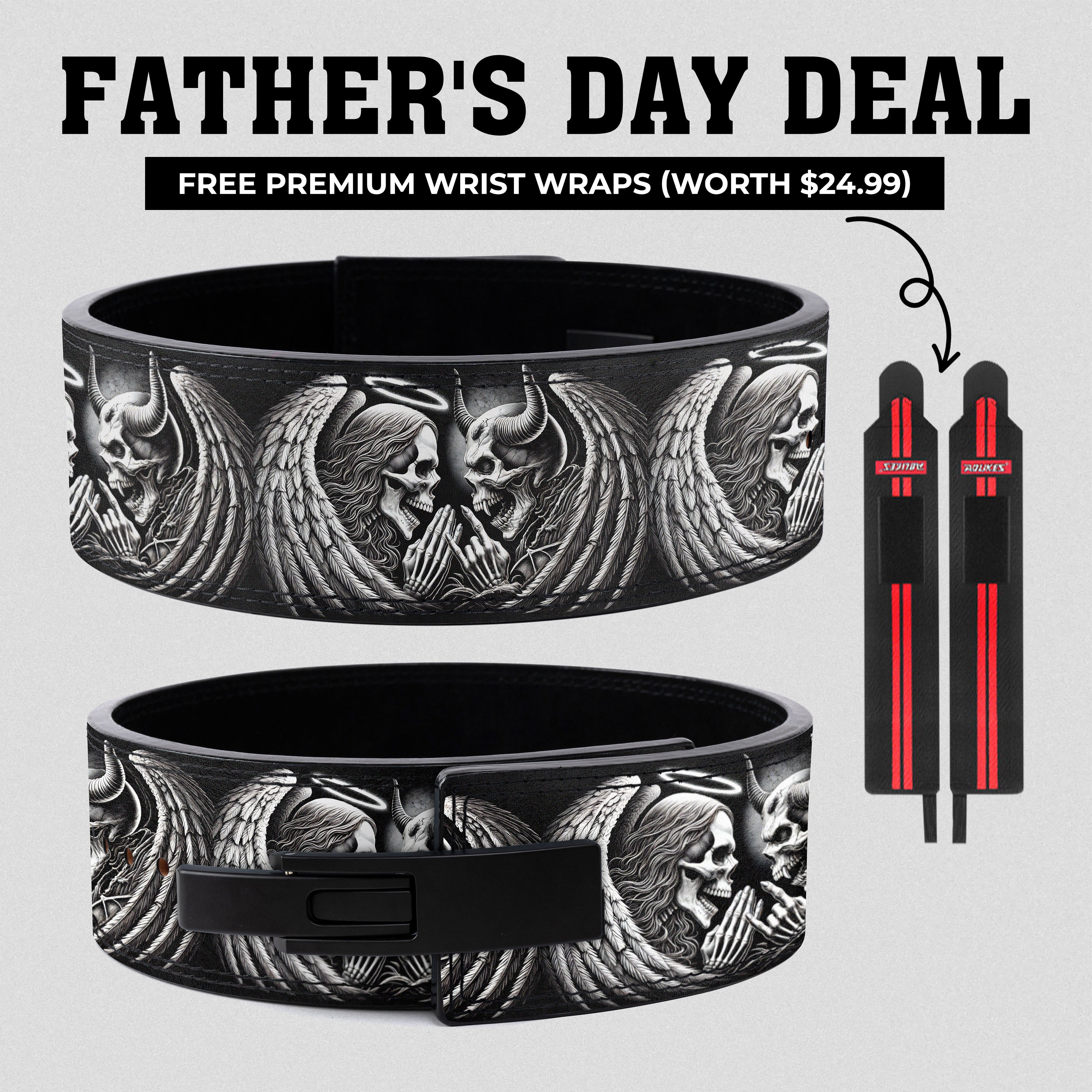 Personalized Skull Angel vs Devil Lever Lifting Belt 11398