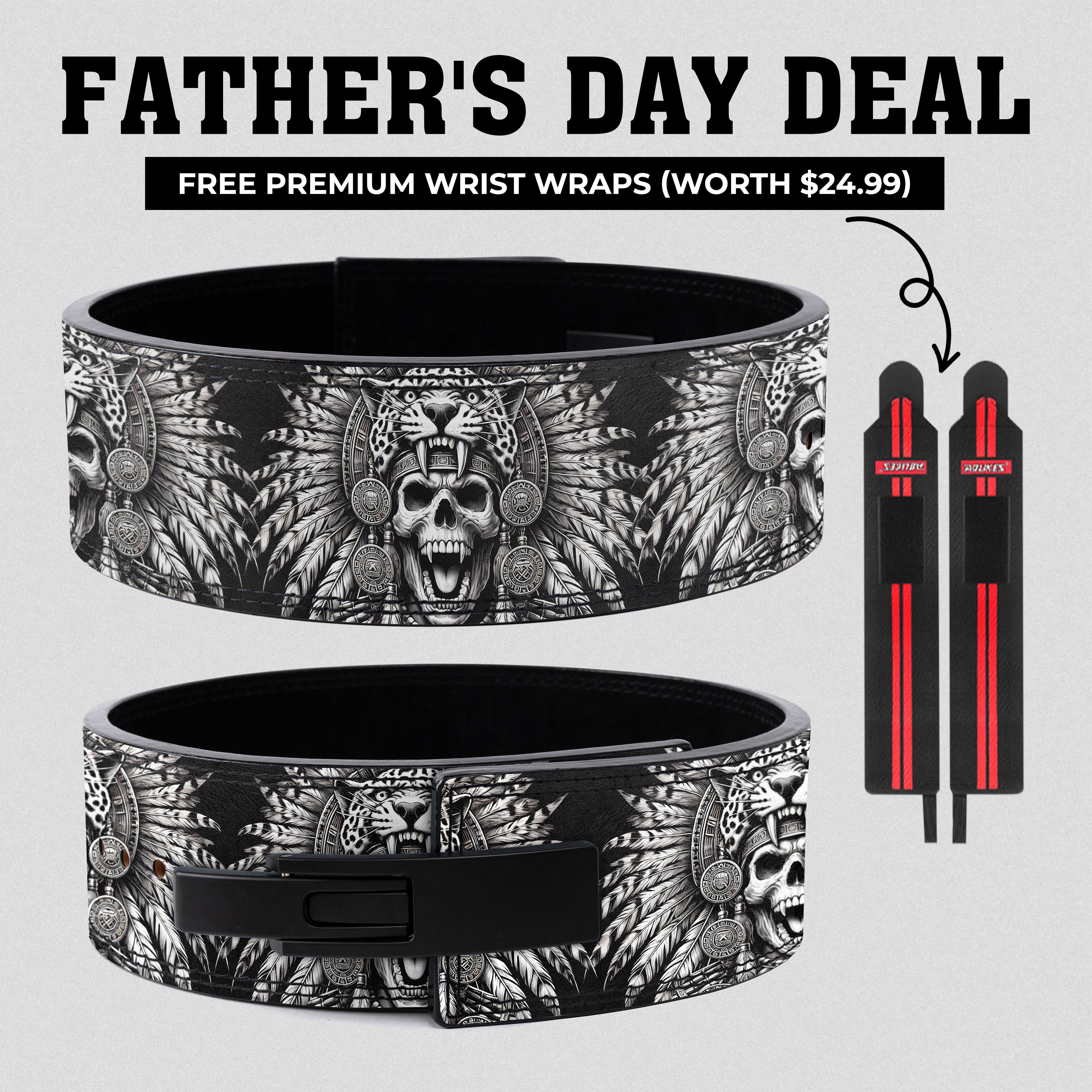 Personalized Jaguar Warrior Aztec Skull Lever Lifting Belt 11399