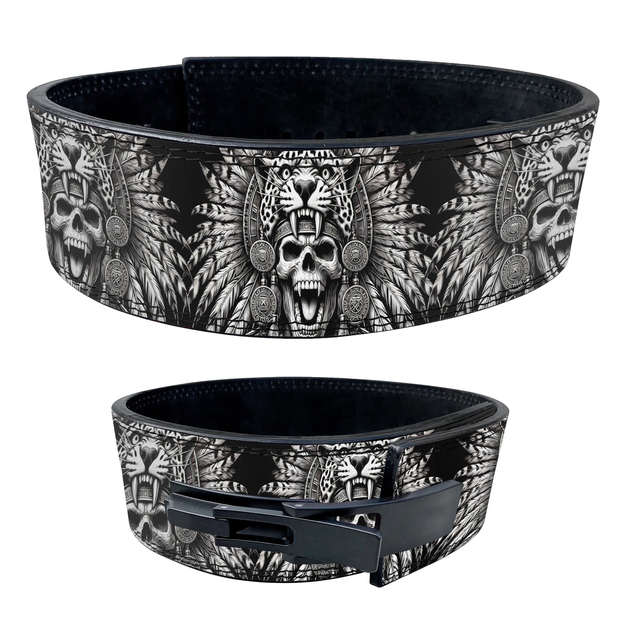 Personalized Jaguar Warrior Aztec Skull Lever Lifting Belt 11399