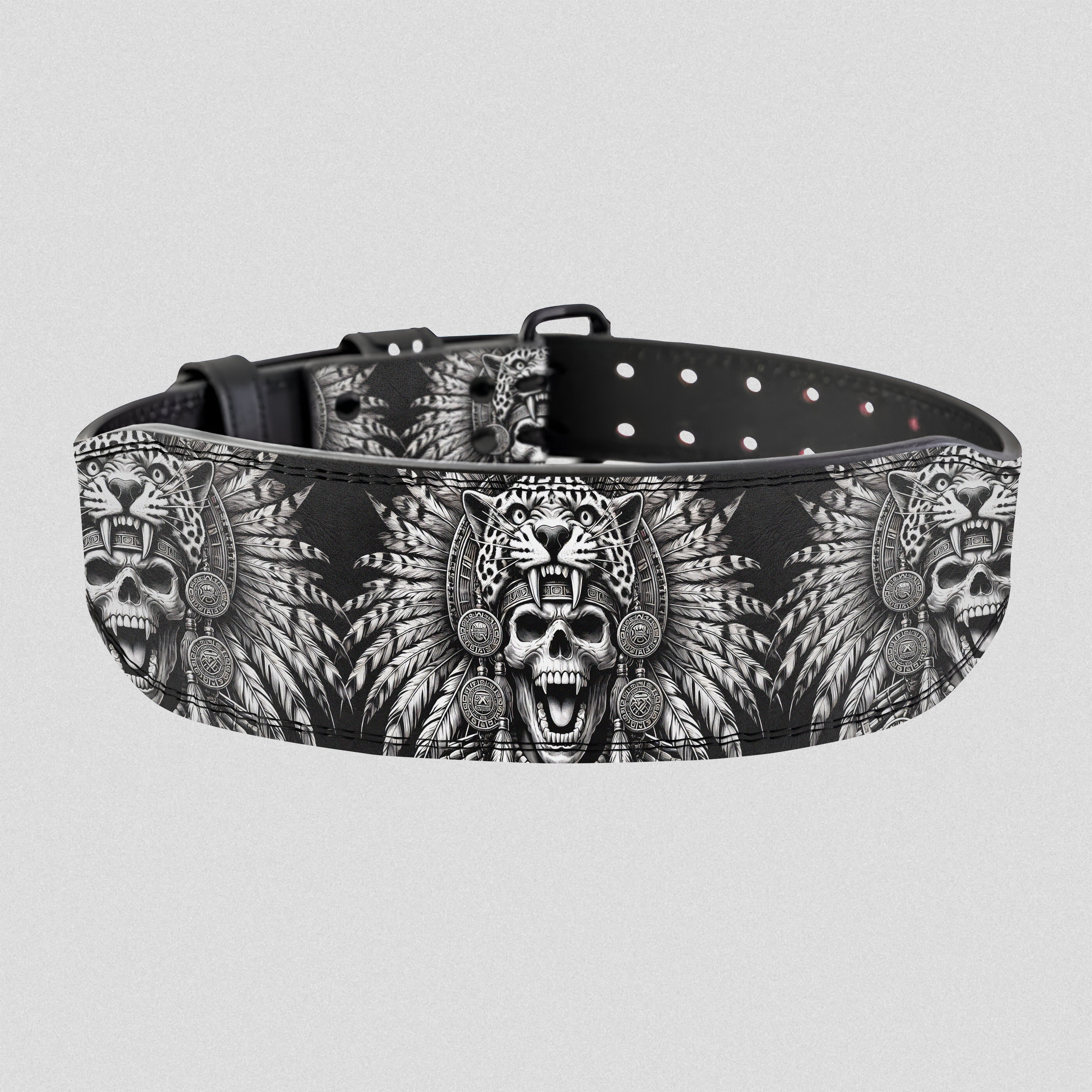 Personalized Jaguar Warrior Aztec Skull Lifting Belt