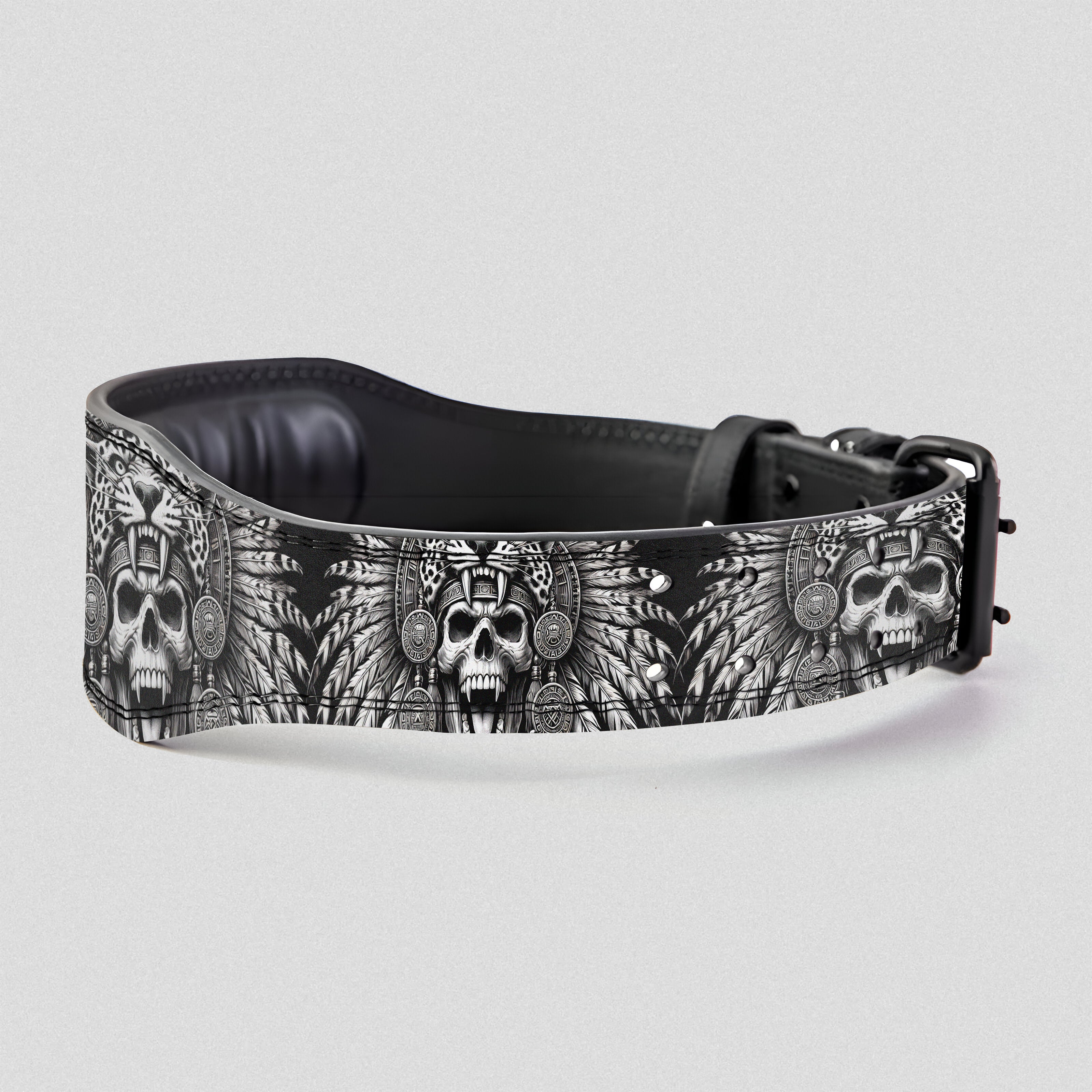 Personalized Jaguar Warrior Aztec Skull Lever Lifting Belt 11399