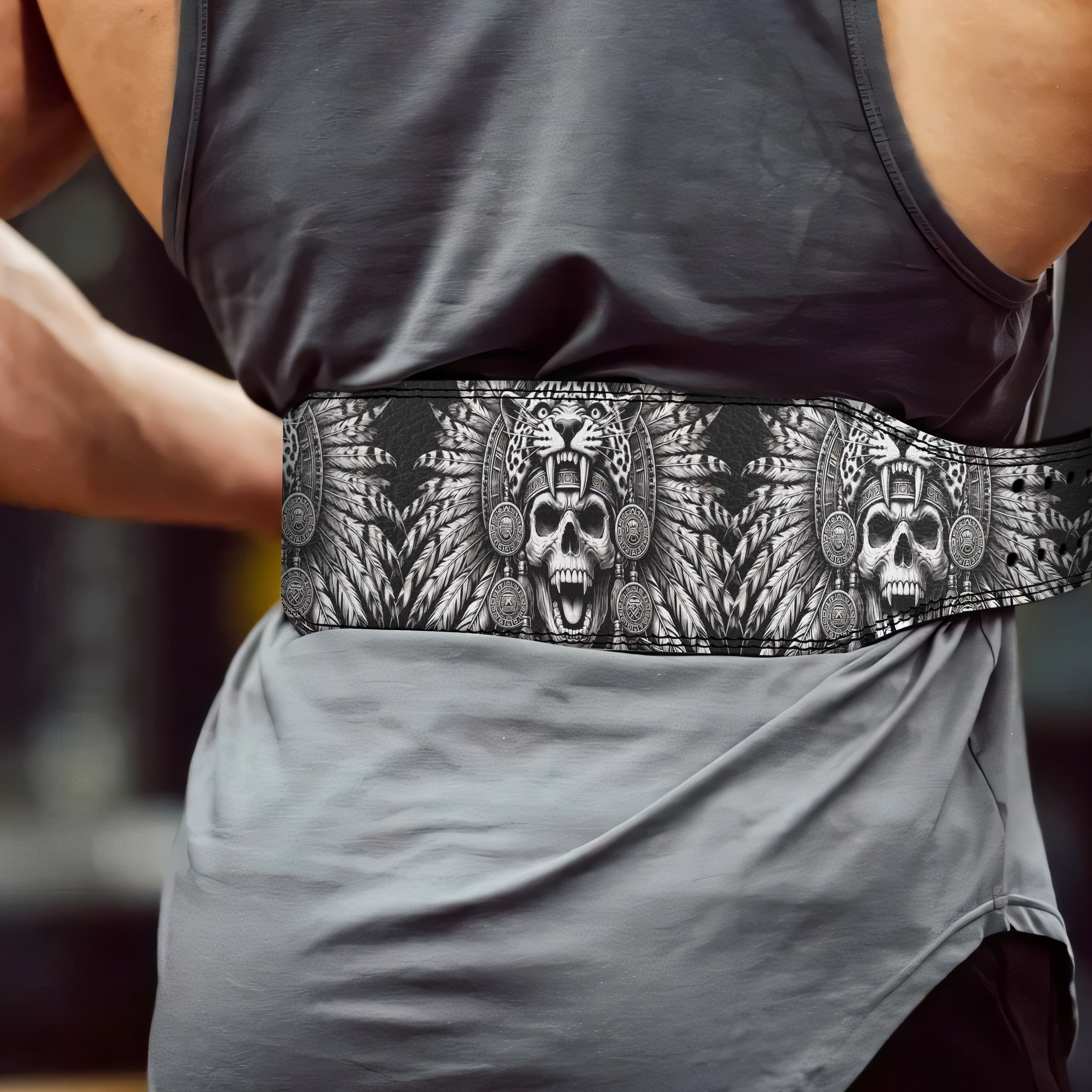 Personalized Jaguar Warrior Aztec Skull Lifting Belt