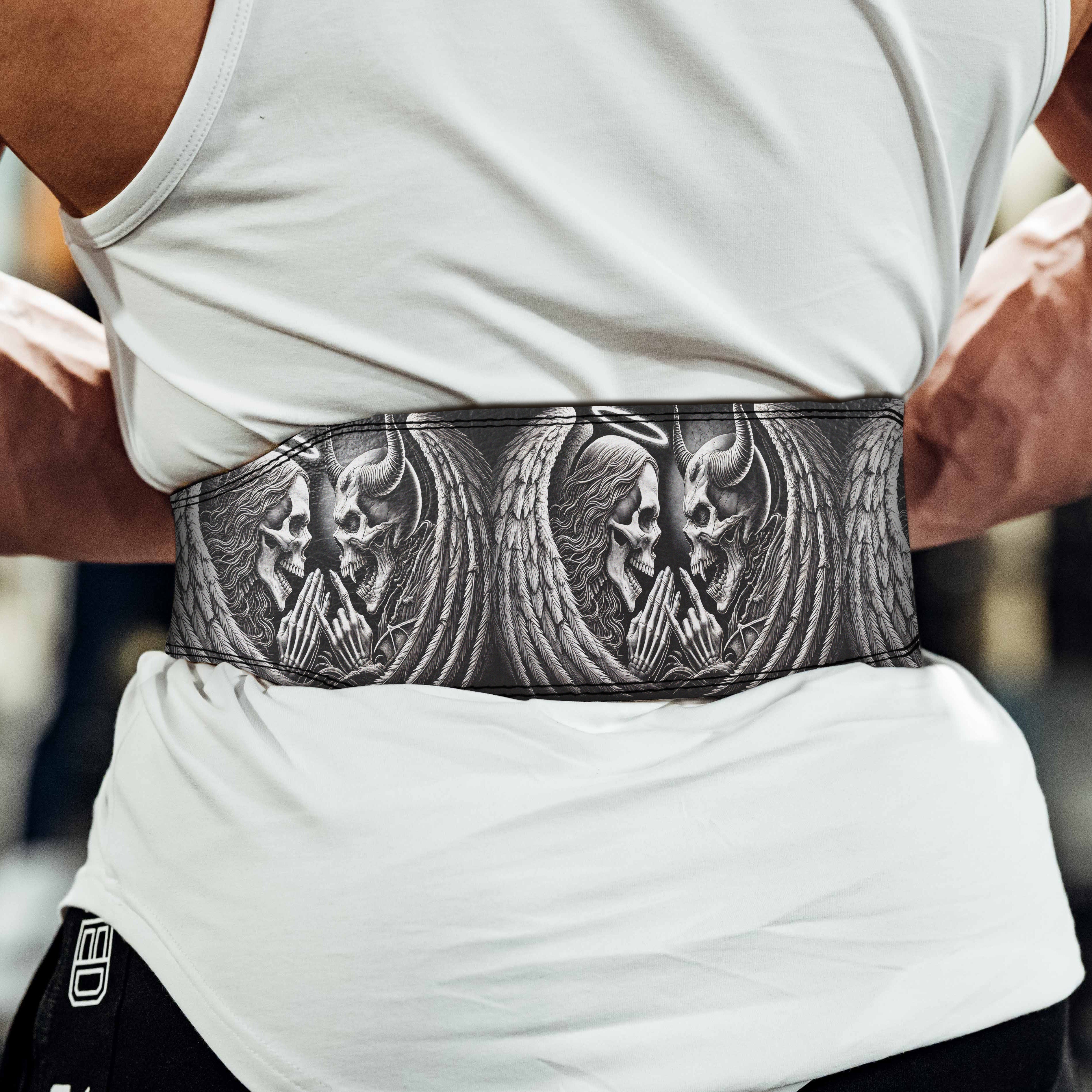 Personalized Skull Angel vs Devil Lever Lifting Belt 11398