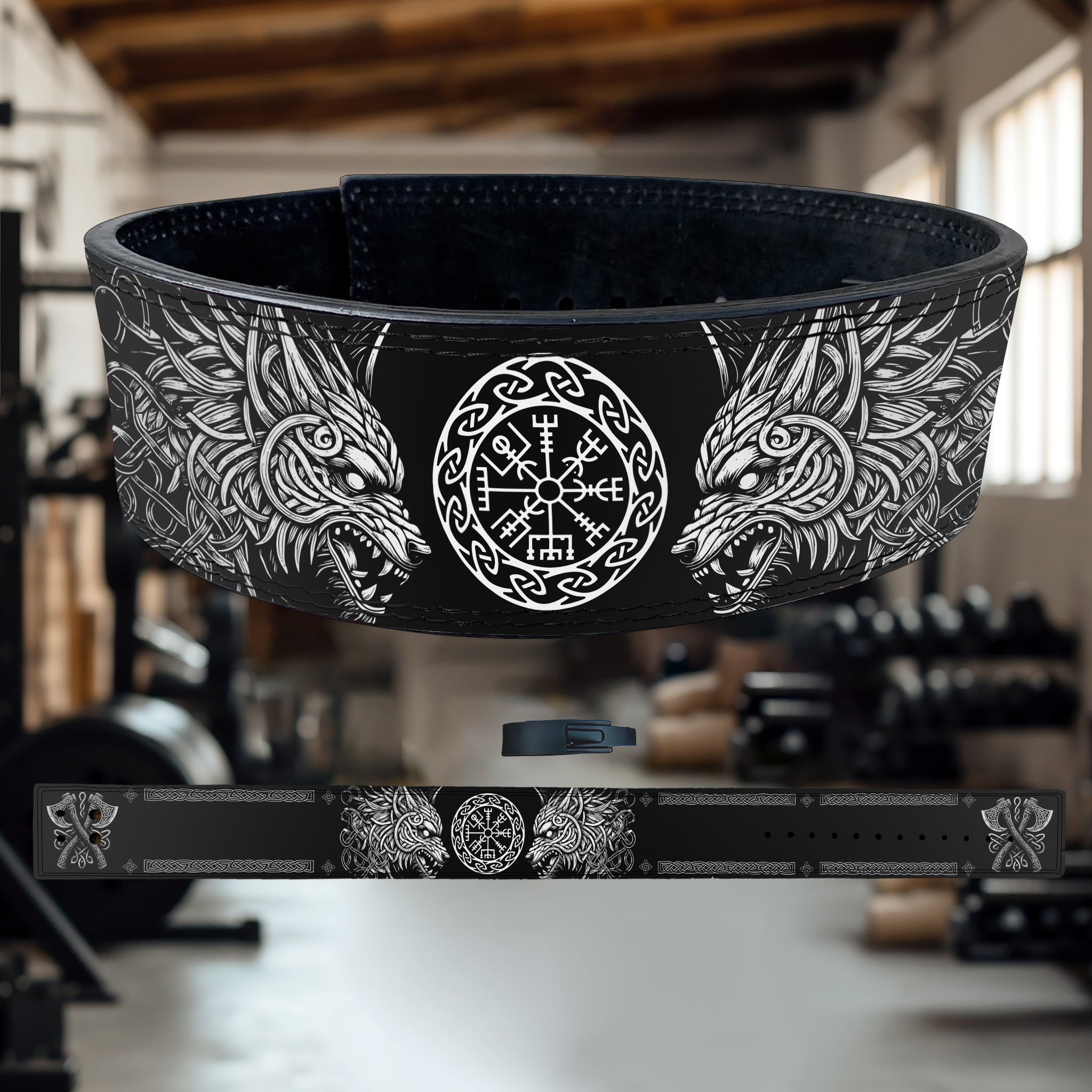 Lever Lifting Belt with Norse Fenrir & Vegvisir 11405