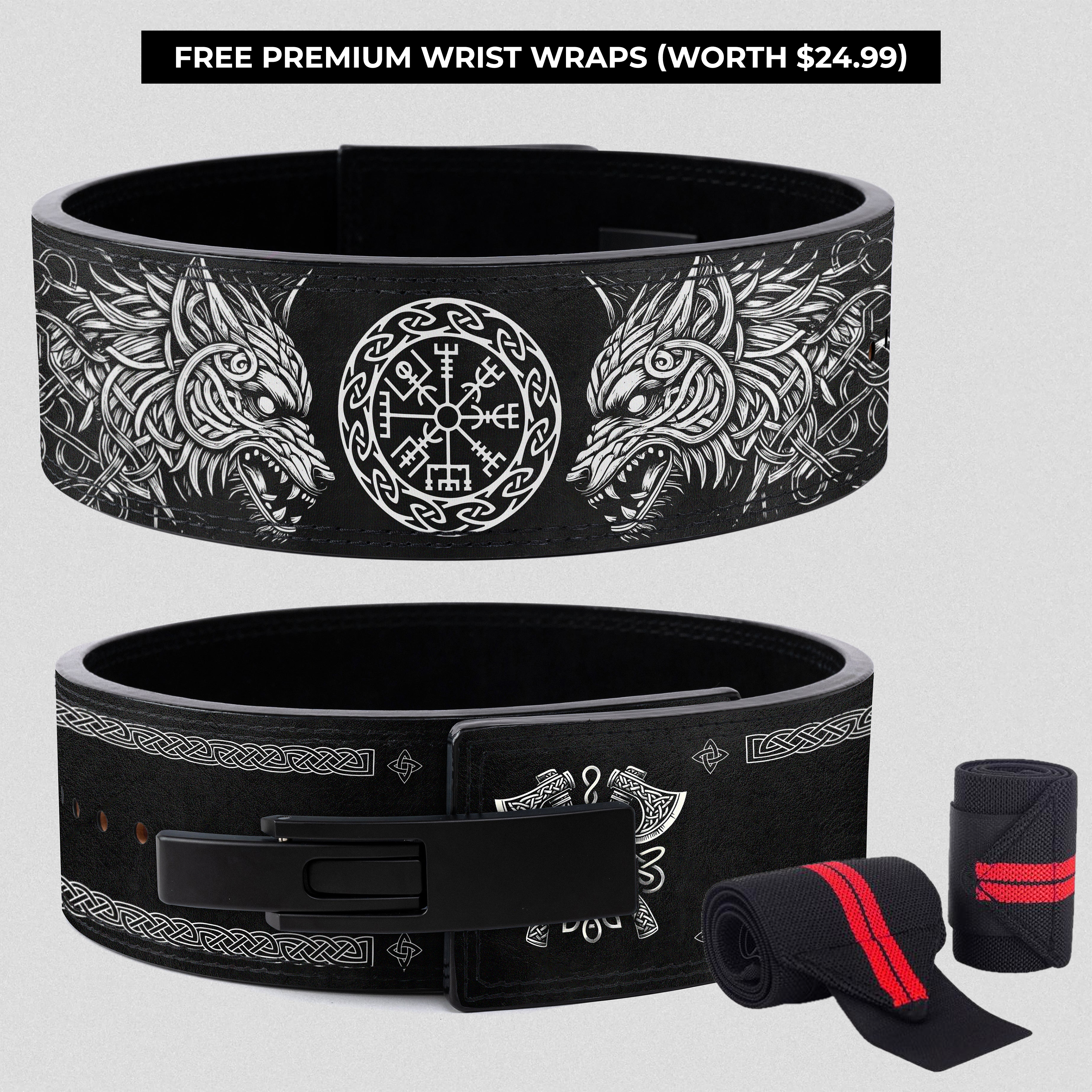 Fenrir's Strength, Vegvisir's Path - Norse Powerlifting Belt 11405