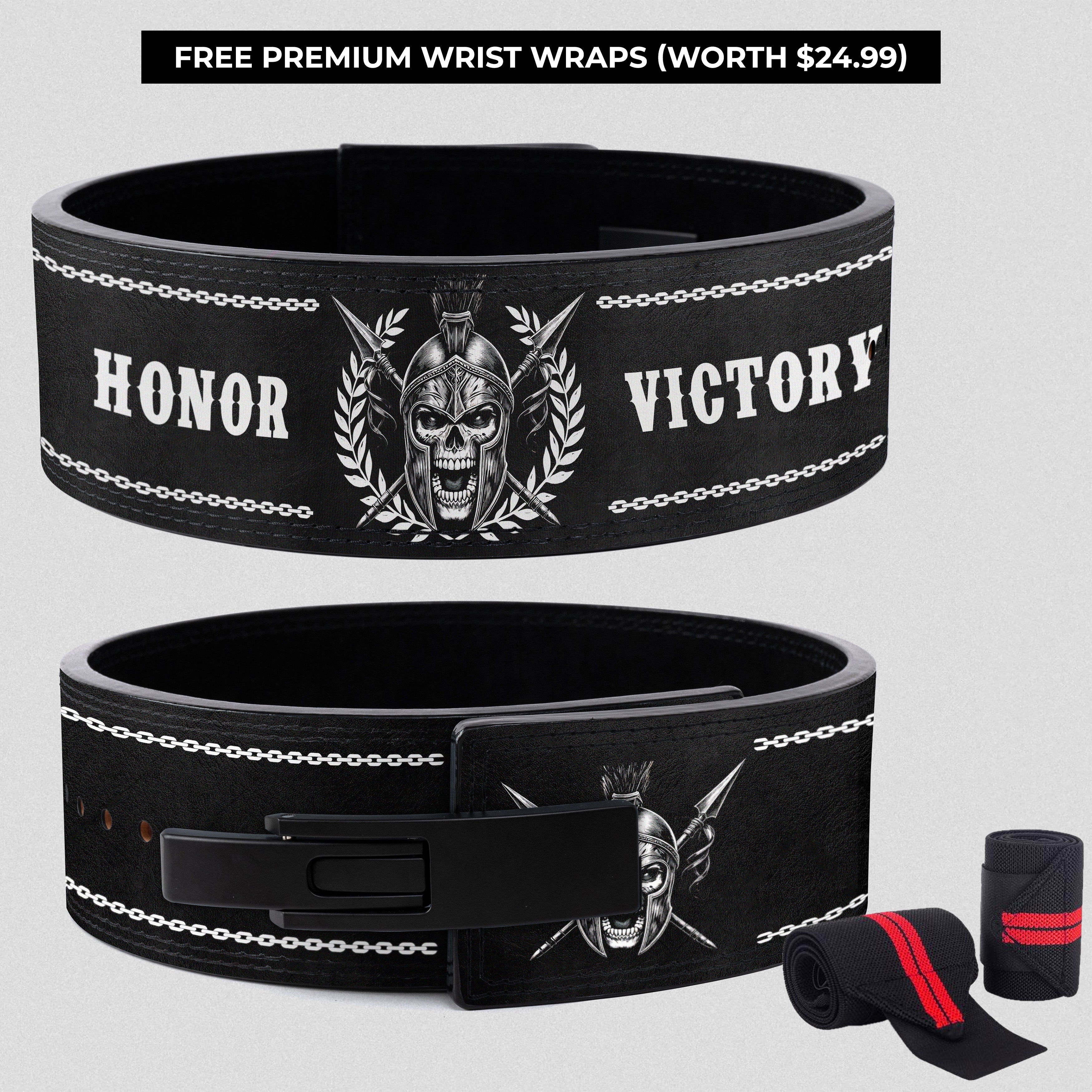 Skull Spartan Leather Lifting Belt with Quick Release 11406