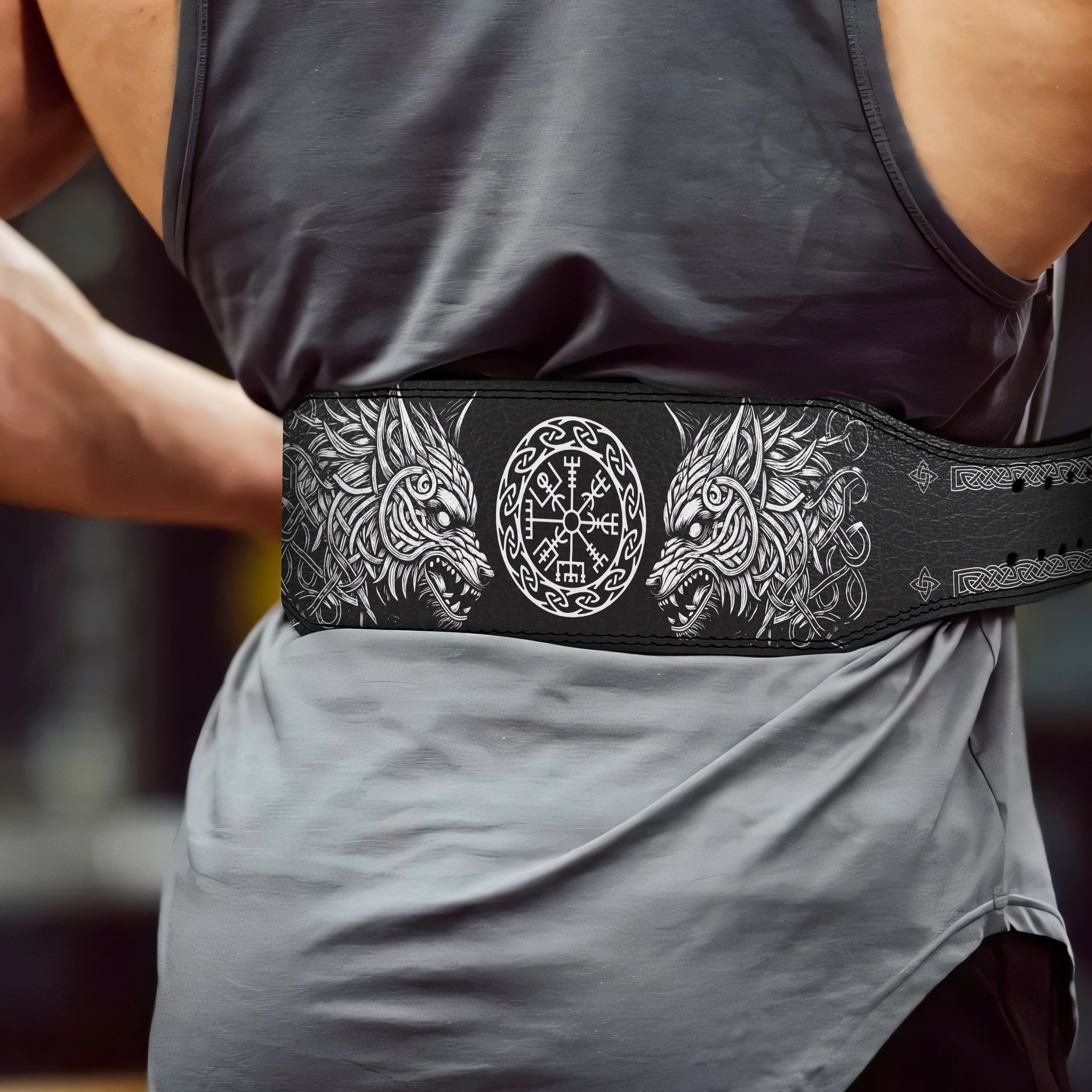 Lever Lifting Belt with Norse Fenrir & Vegvisir 11405