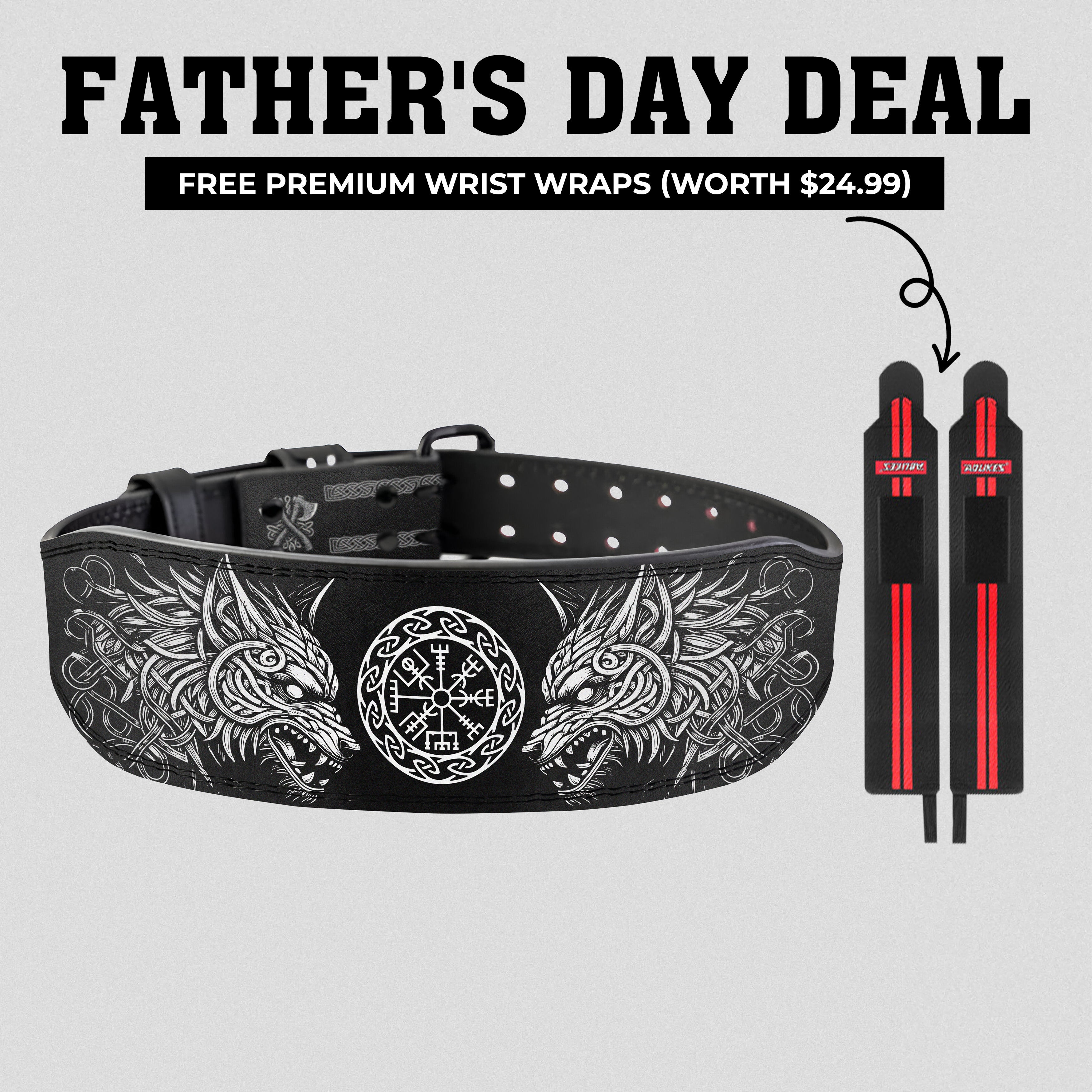 Prong Lifting Belt with Norse Fenrir & Vegvisir 11407