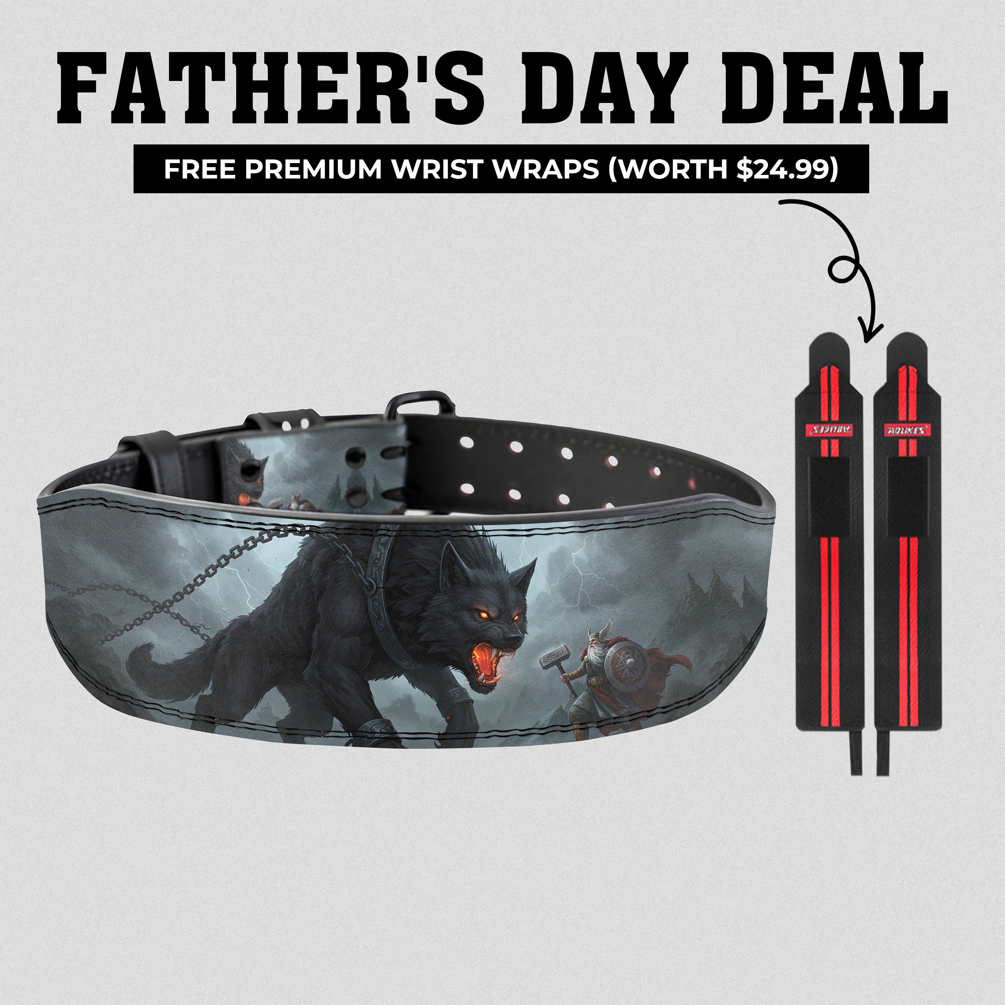 Prong Lever Lifting Belt – Fenrir vs Odin Norse Mythology Design 11445