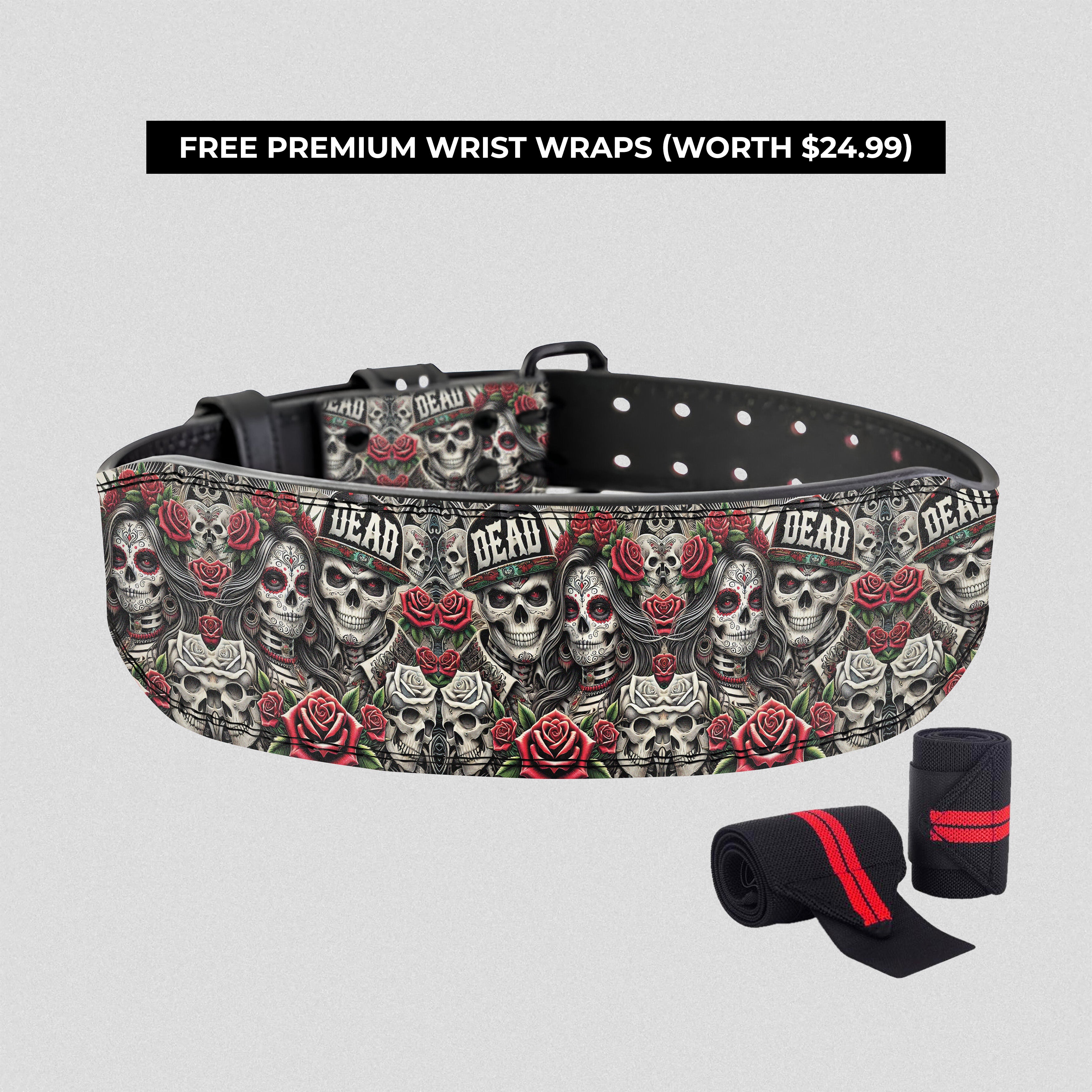 Day of the Dead Couple Skull Prong  Lifting Belt 11467