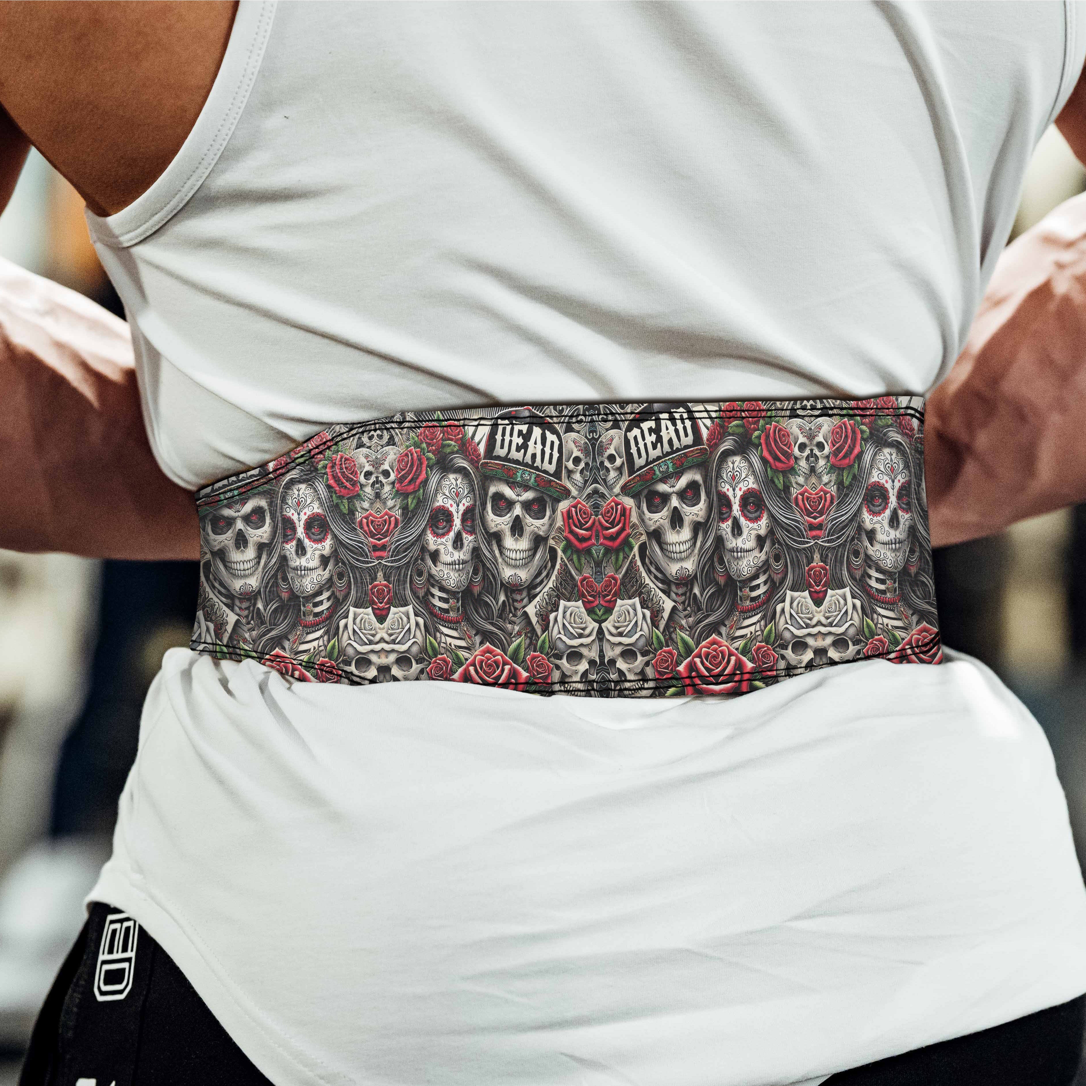 Day of the Dead Couple Skull Prong  Lifting Belt 11467