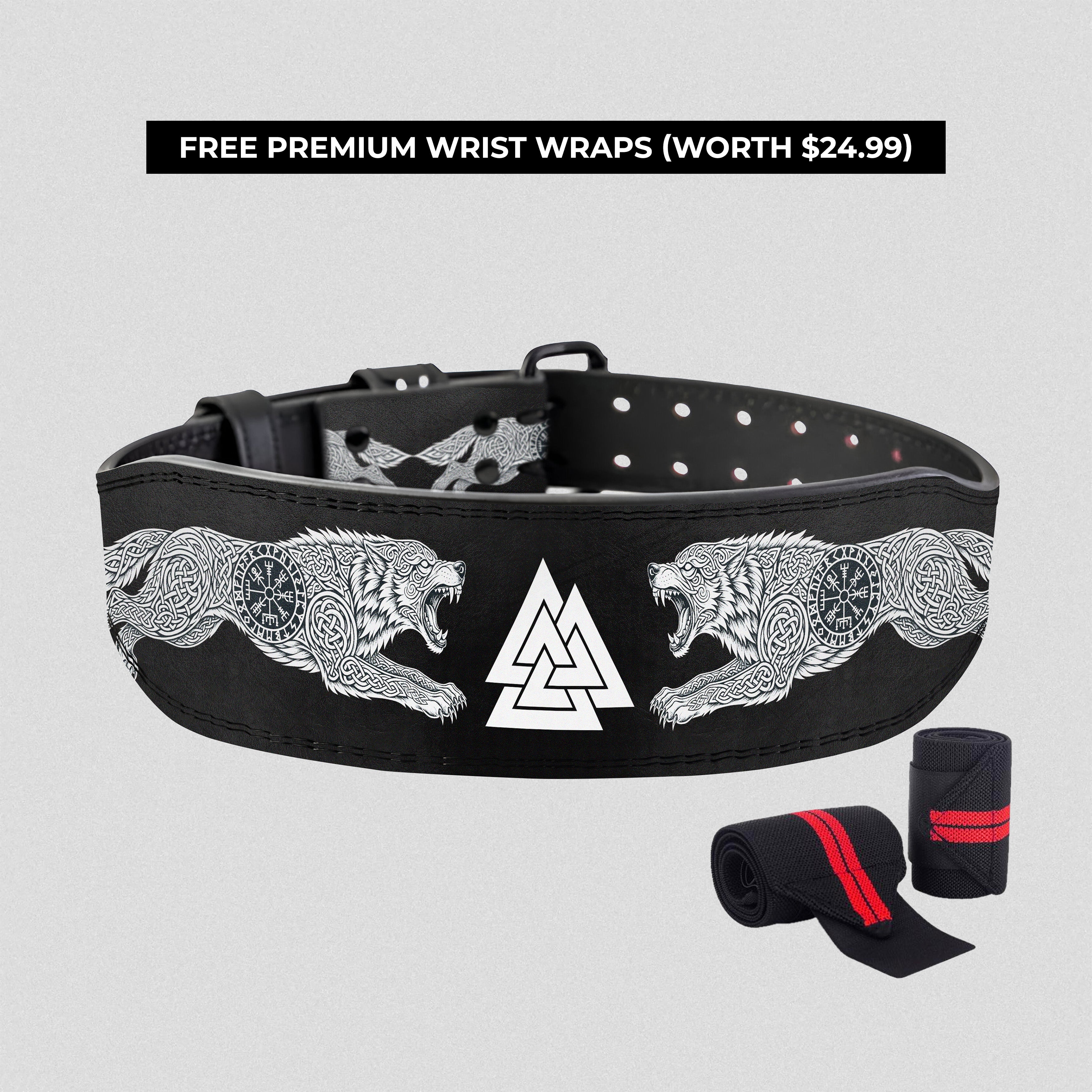 Knot of the Slain | Viking Fenrir & Valknut Prong Lifting  Belt 11469