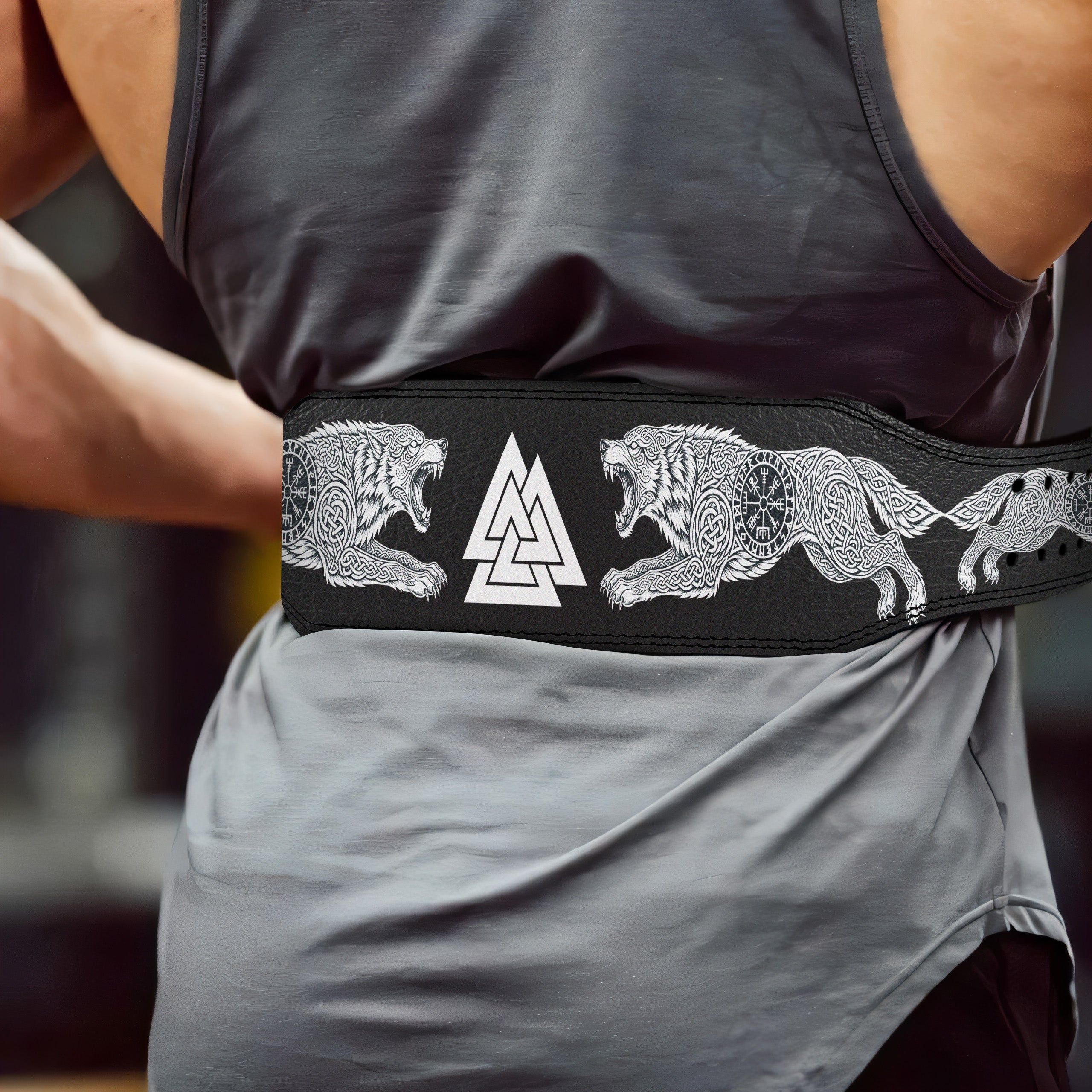 Knot of the Slain | Viking Fenrir & Valknut Prong Lifting  Belt 11469