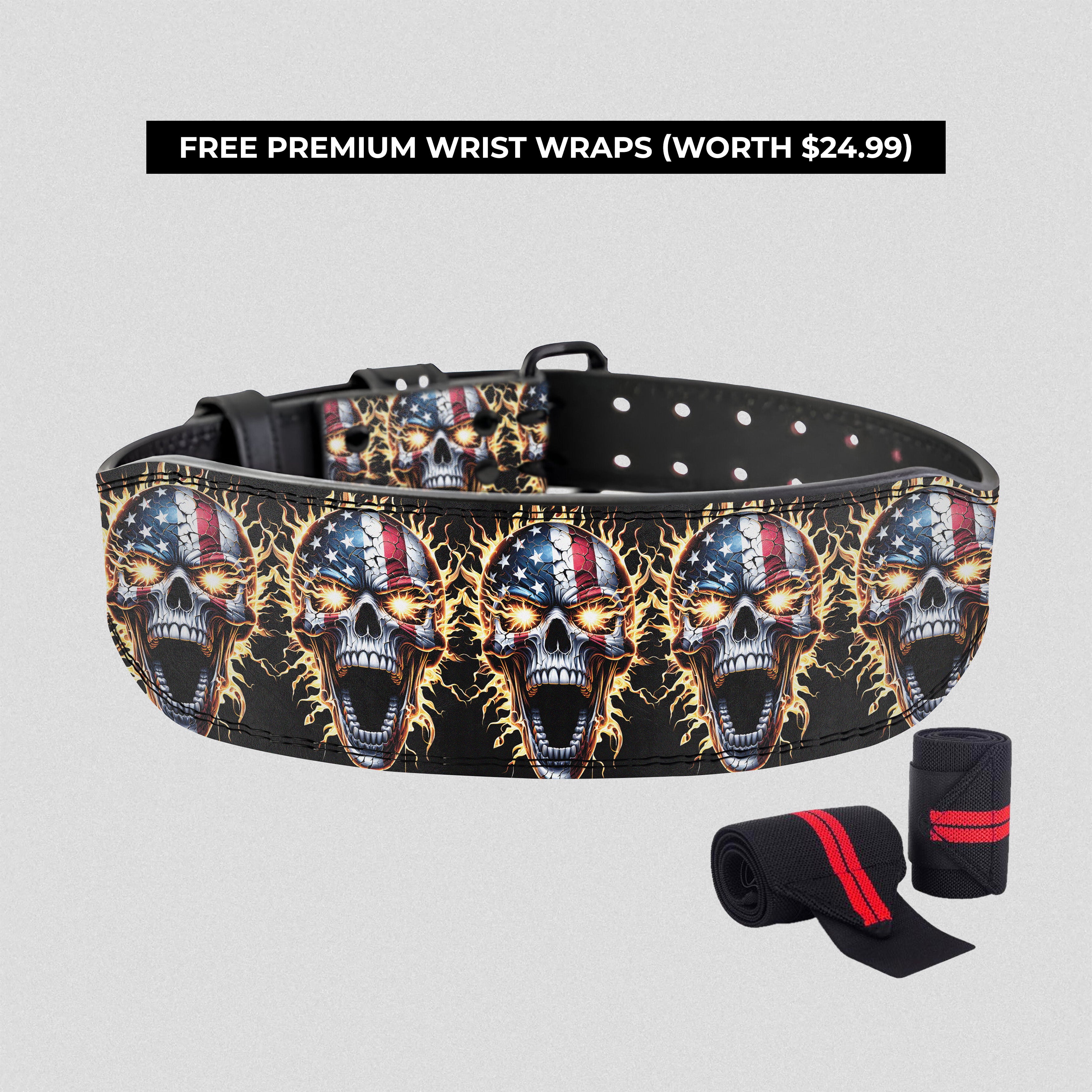 Liberty or Death | Patriotic American Skull Prong Lifting Belt 11472
